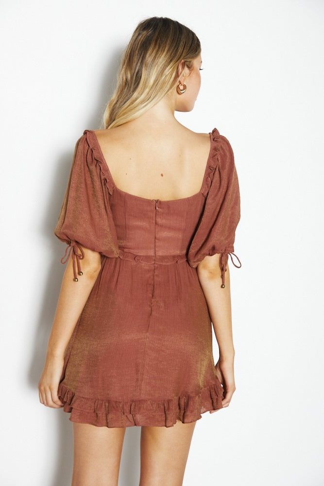 Rose Tied Half Puff Sleeve Ruffle Babydoll Dress sold by Pinkblush product image thumbnail 4