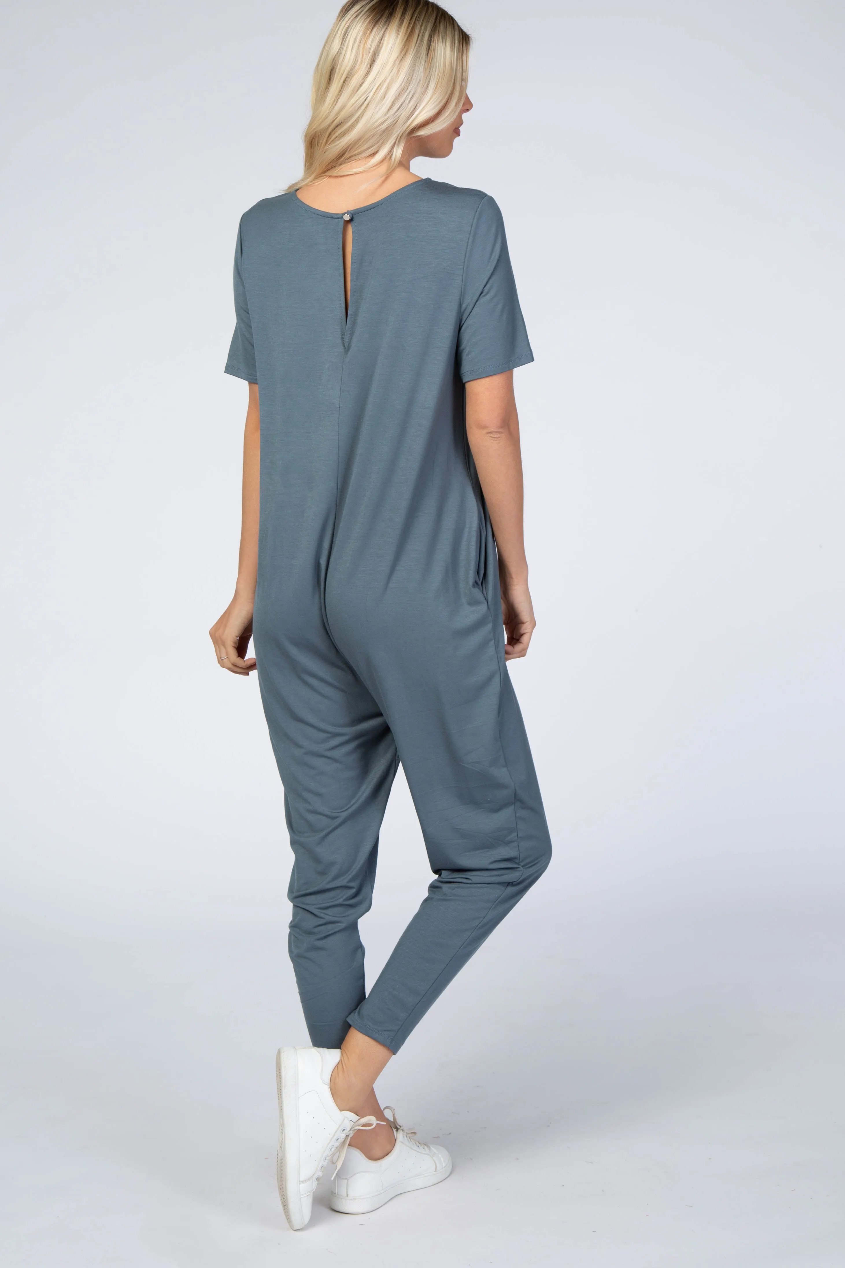Dark Teal Basic Short Sleeve Jumpsuit sold by Pinkblush product image thumbnail 3