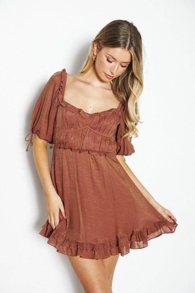 Rose Tied Half Puff Sleeve Ruffle Babydoll Dress sold by Pinkblush product image thumbnail 2