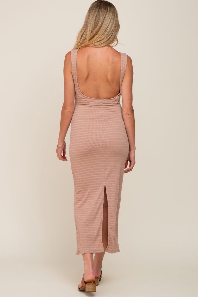 Mauve Textured Square Neck Scoop Back Maternity Maxi Dress sold by Pinkblush product image thumbnail 3