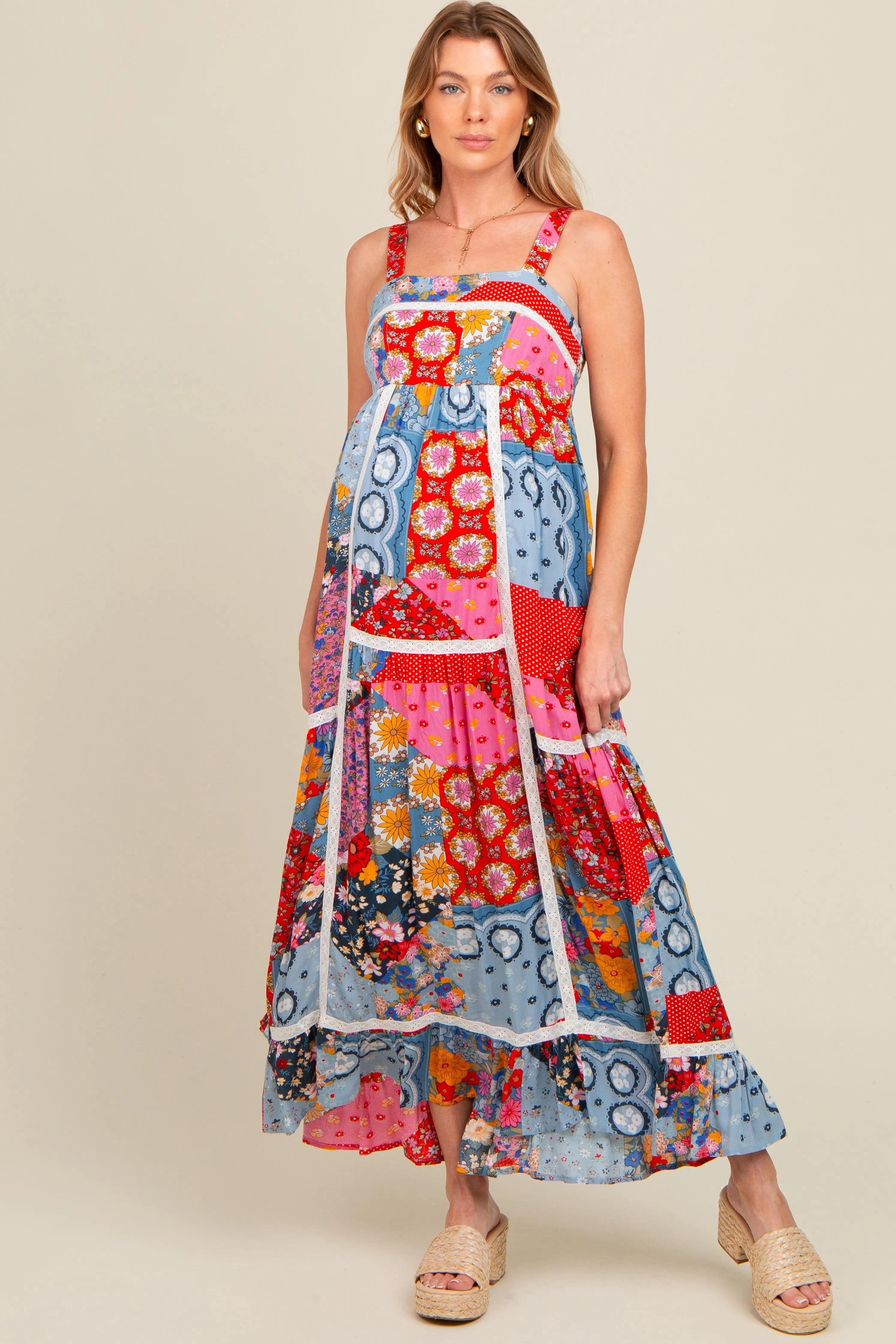 Multicolor Patchwork Floral Maternity Maxi Dress sold by Pinkblush product image thumbnail 2