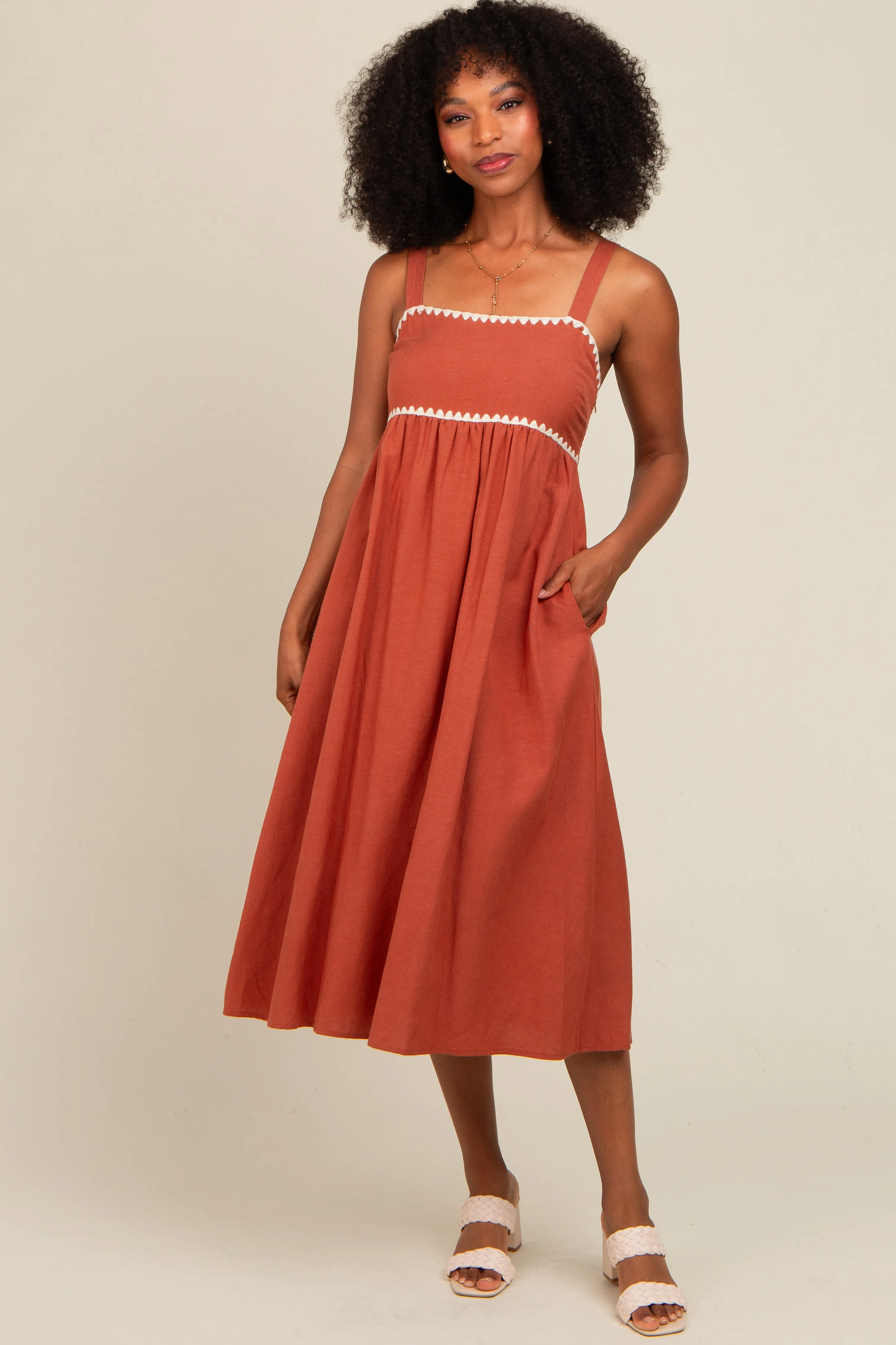 Rust Contrast Trim Maternity Midi Dress sold by Pinkblush product image thumbnail 5