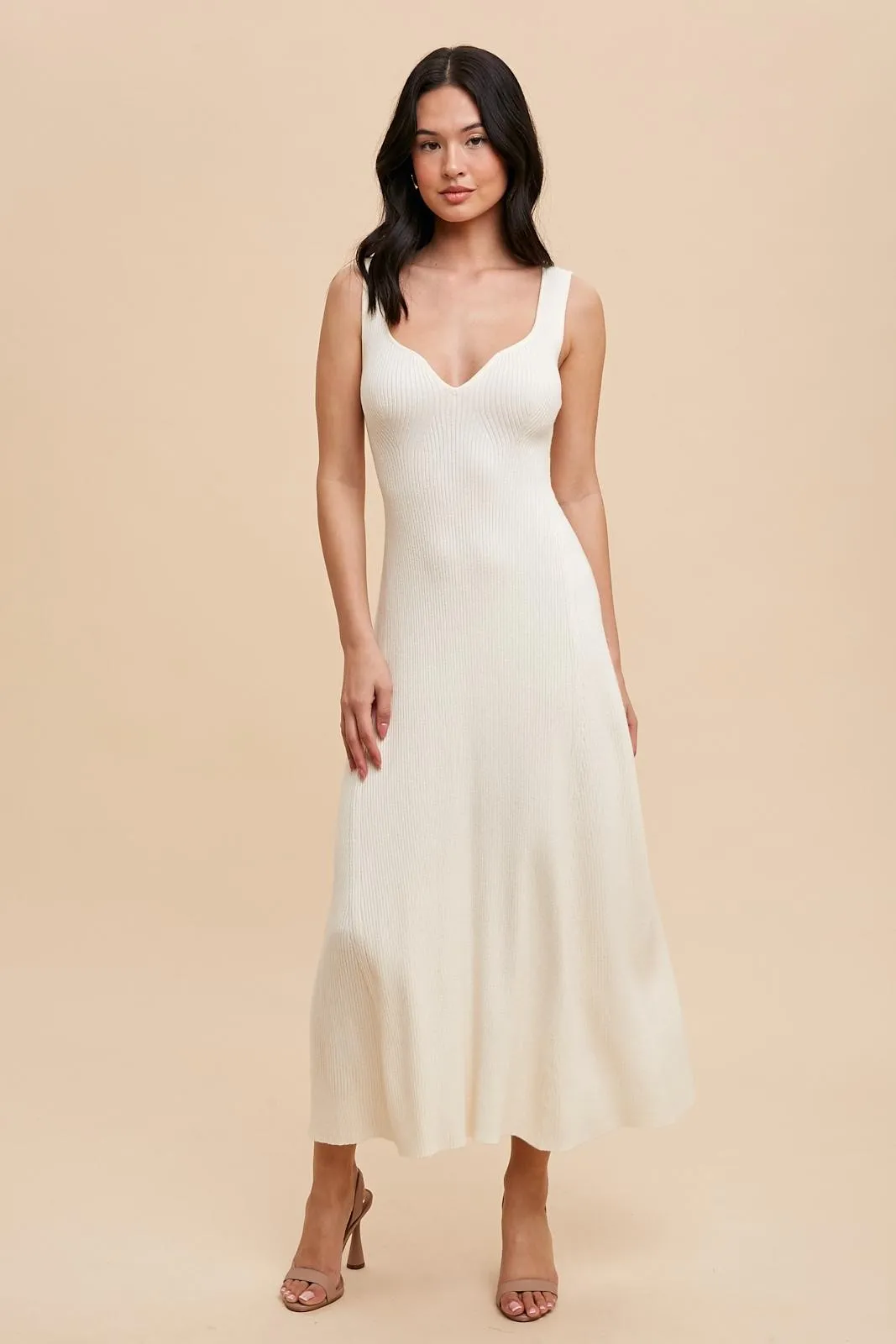 Cream Knit Deep V-Neck Maxi Dress sold by Pinkblush product image thumbnail 2