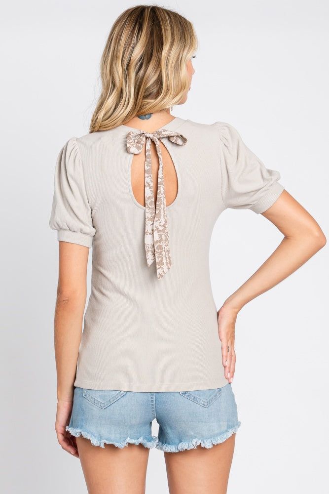 Beige Brushed Knit Tied Back Cutout Top sold by Pinkblush product image thumbnail 3