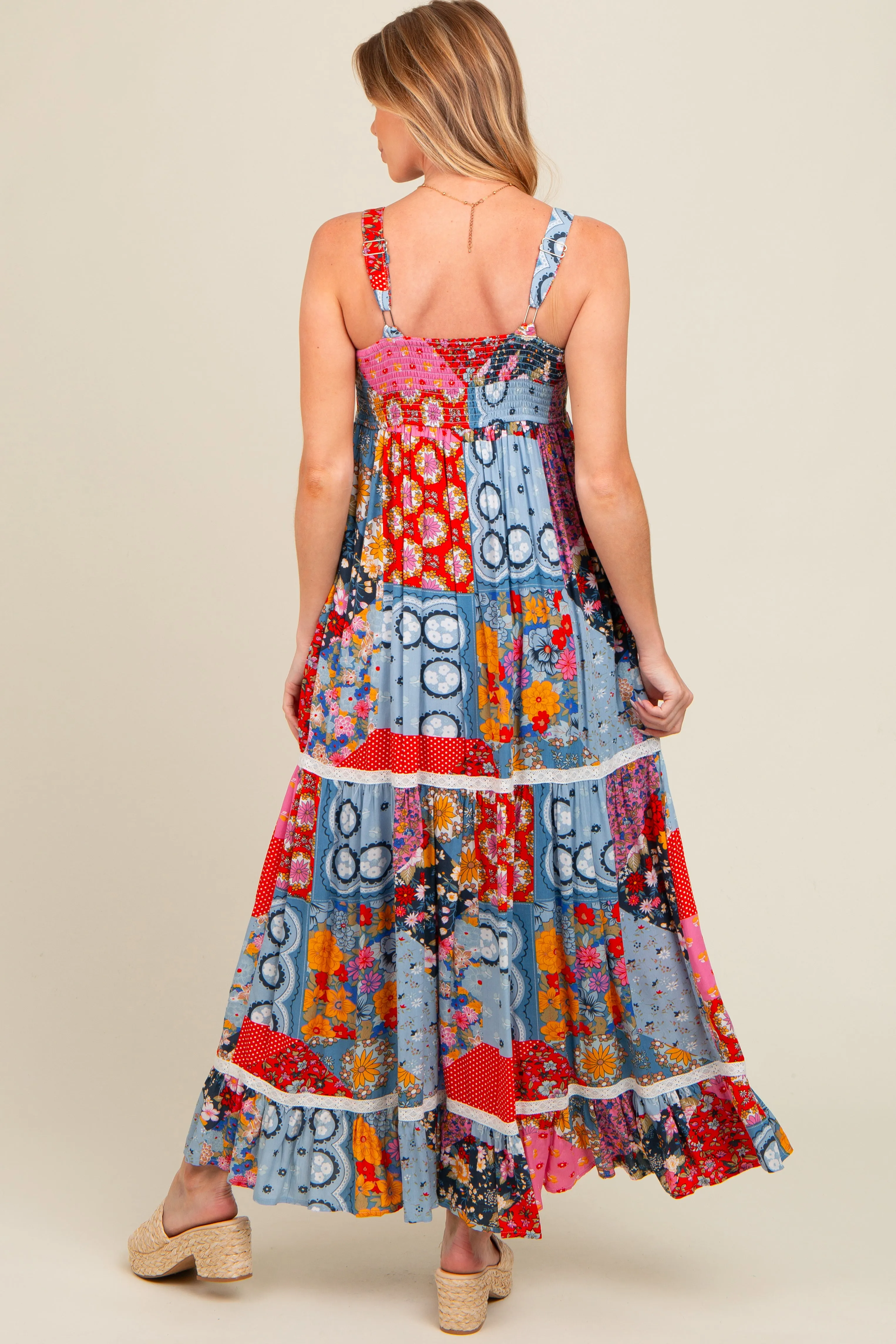 Multicolor Patchwork Floral Maternity Maxi Dress sold by Pinkblush product image thumbnail 4