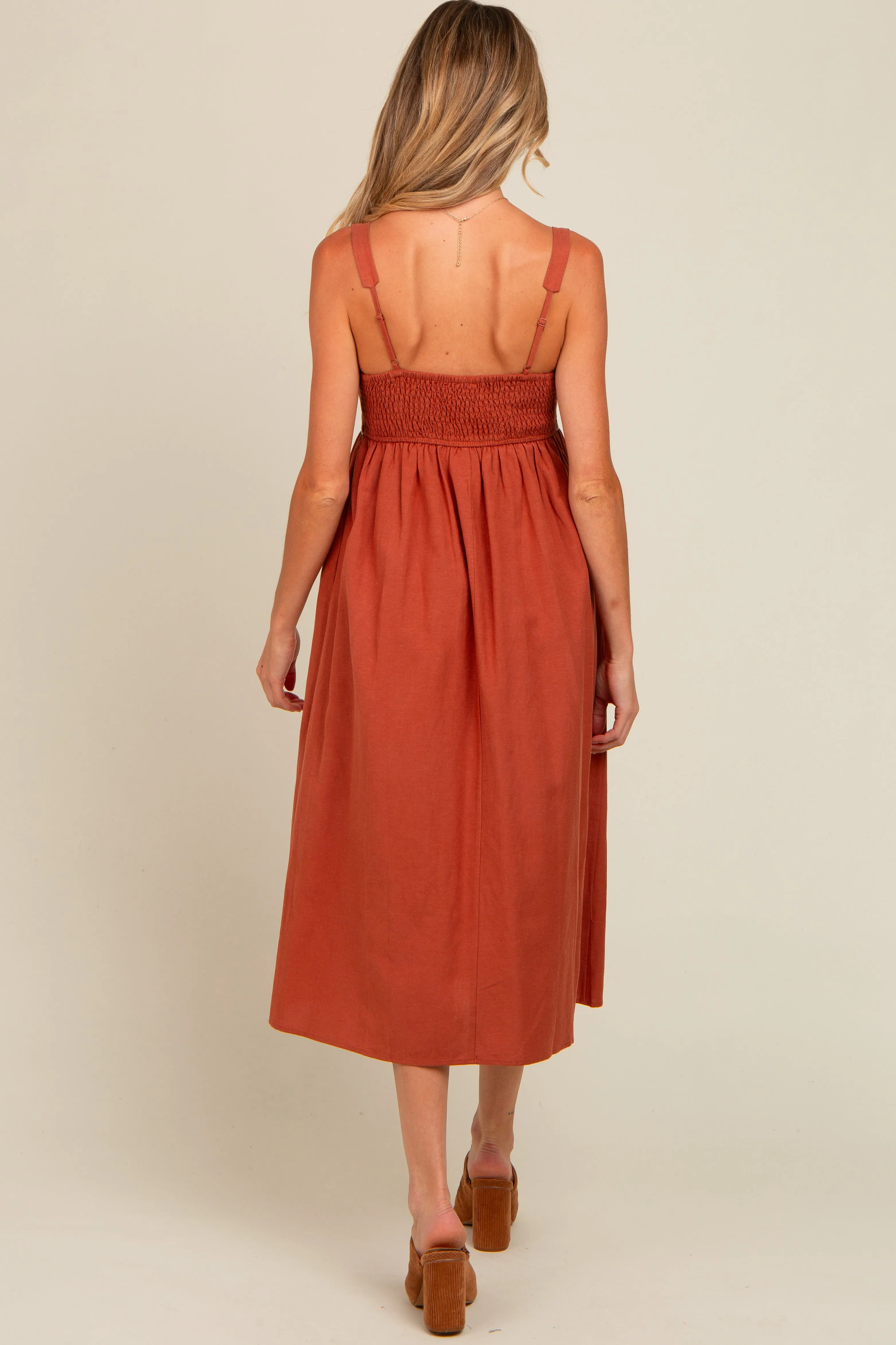 Rust Contrast Trim Maternity Midi Dress sold by Pinkblush product image thumbnail 4