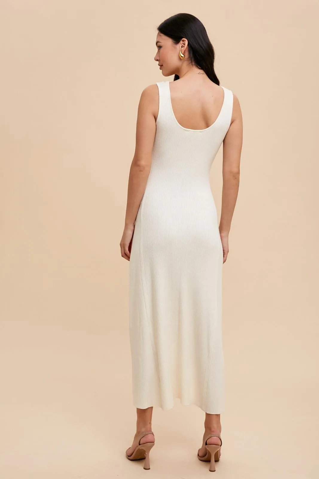 Cream Knit Deep V-Neck Maxi Dress sold by Pinkblush product image thumbnail 4