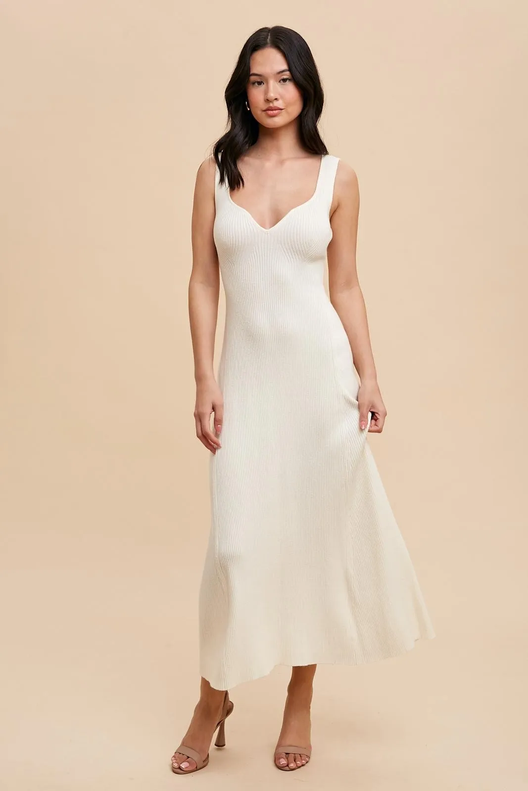 Cream Knit Deep V-Neck Maxi Dress sold by Pinkblush