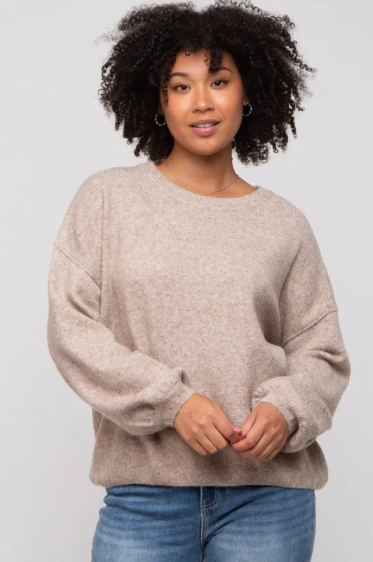 Taupe Basic Drop Shoulder Sweater sold by Pinkblush