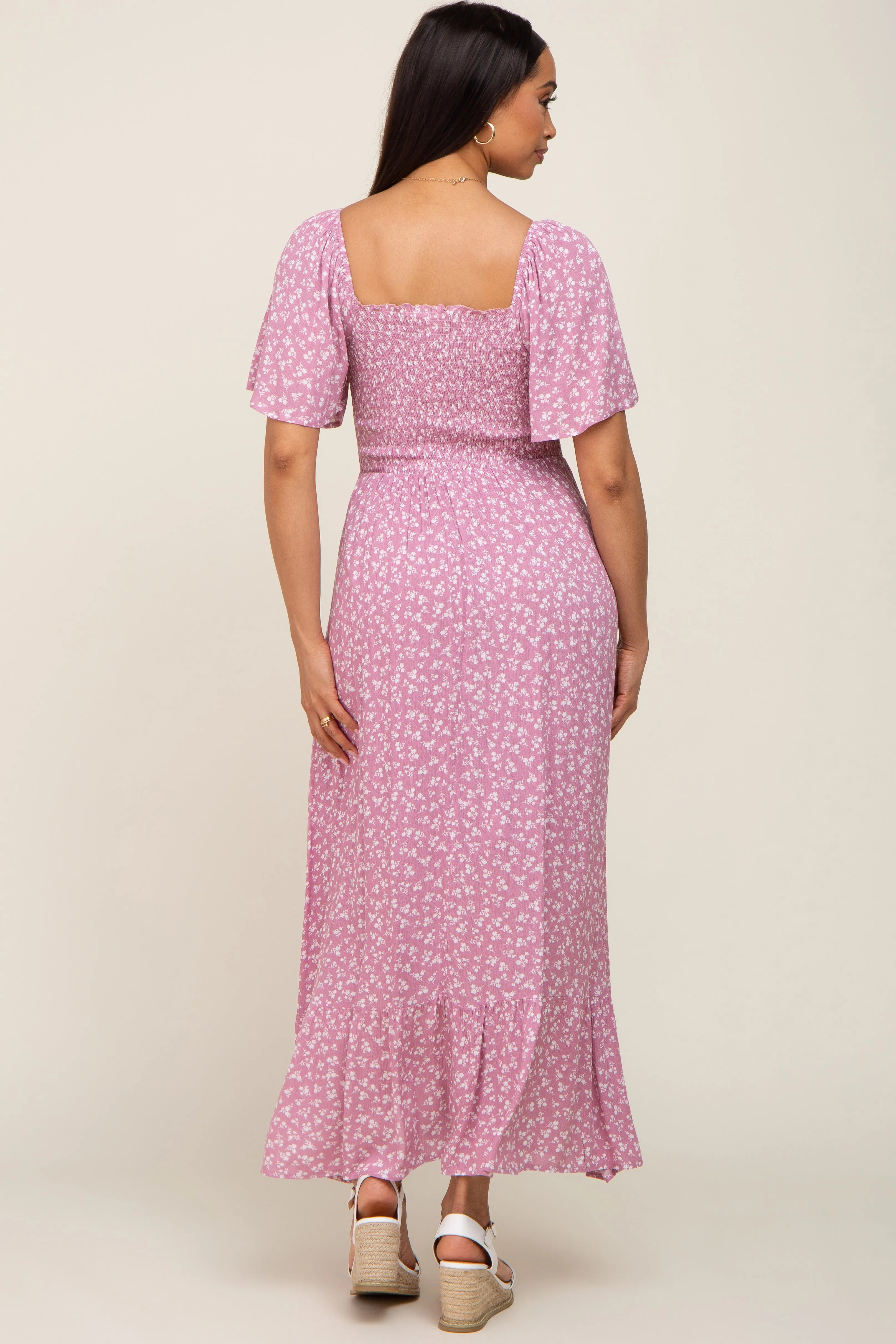 Pink Floral Smocked Midi Dress sold by Pinkblush product image thumbnail 3