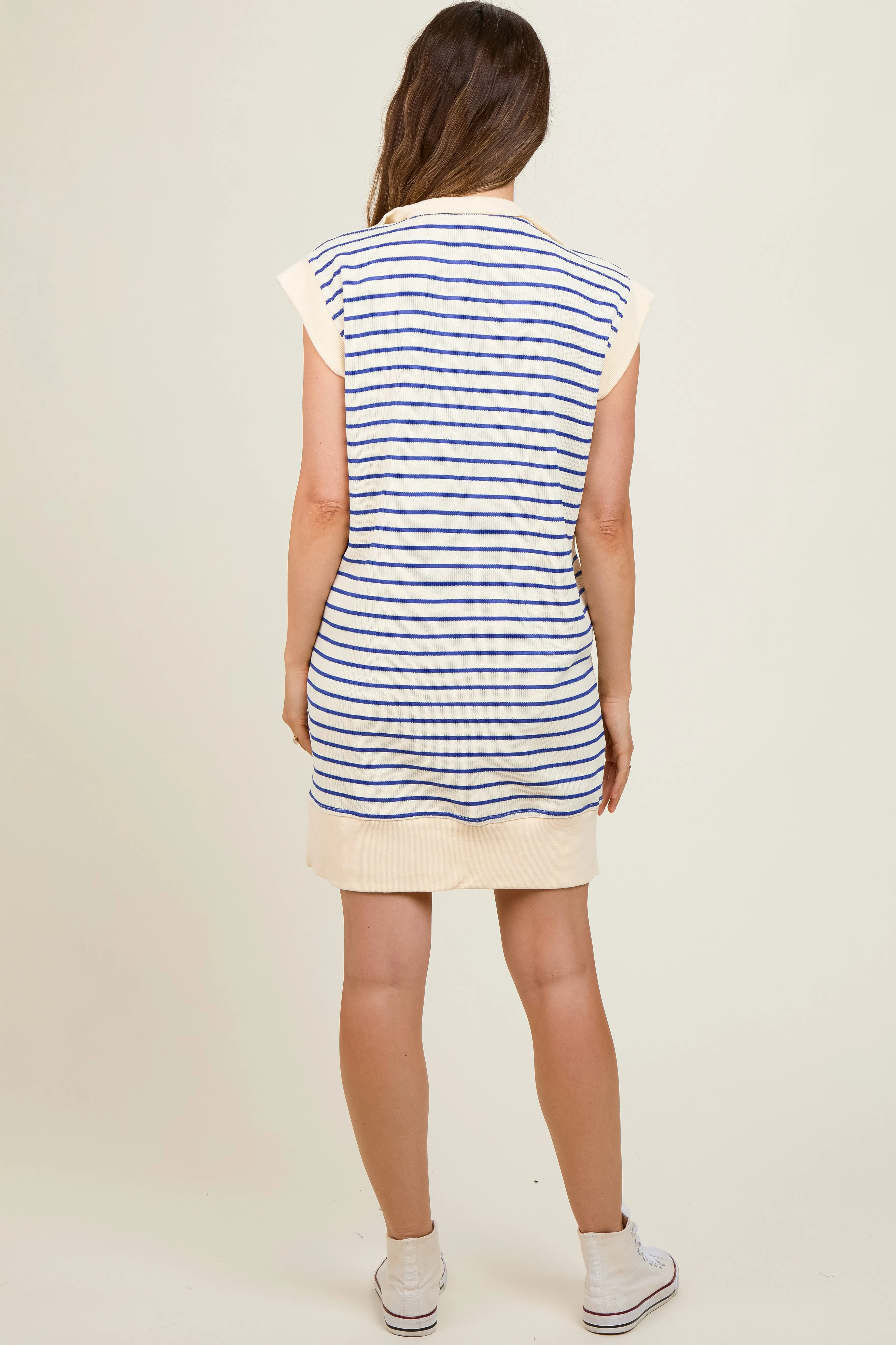 Cream Blue Striped Maternity Mini Dress sold by Pinkblush product image thumbnail 3