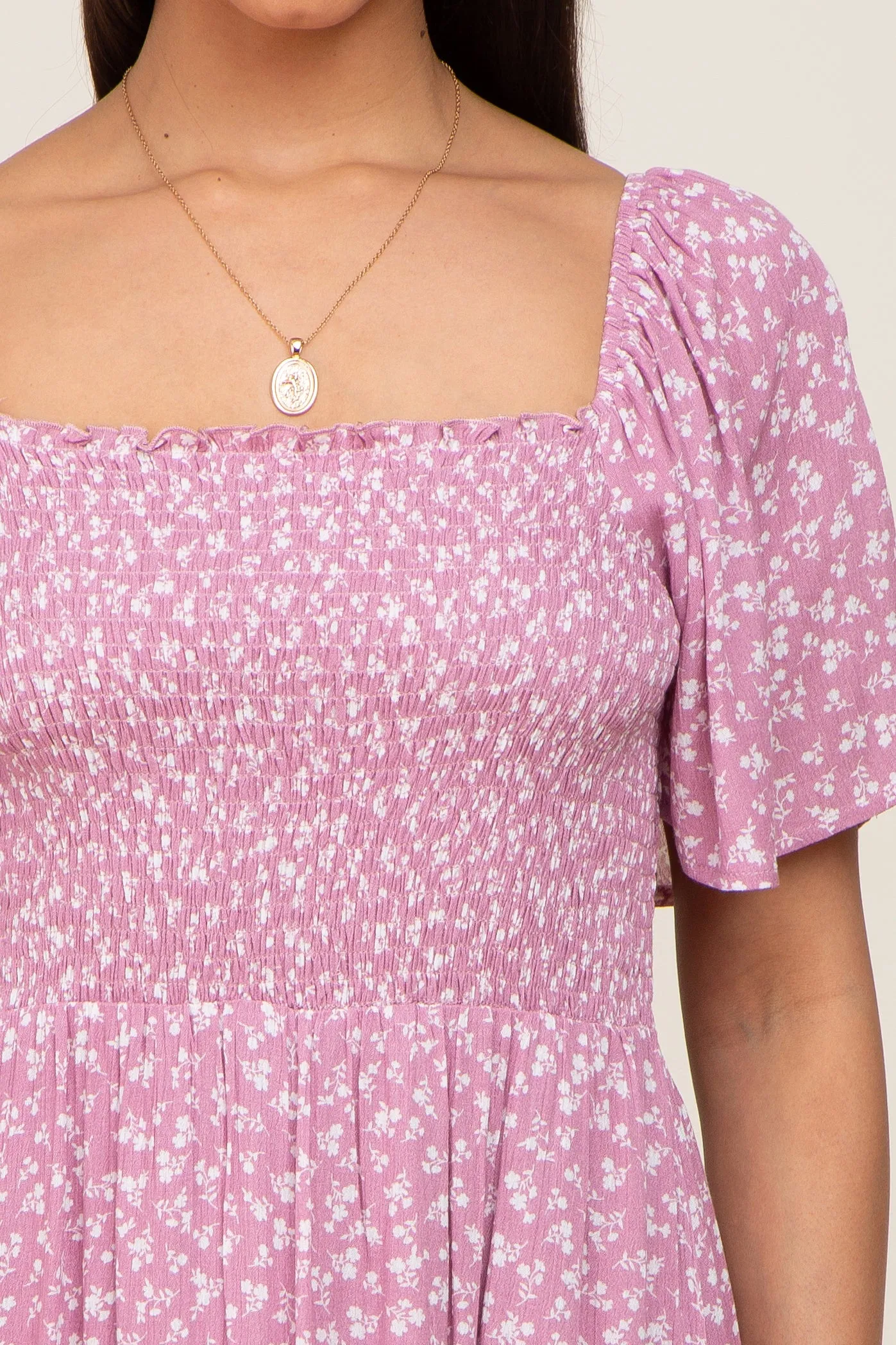 Pink Floral Smocked Midi Dress sold by Pinkblush product image thumbnail 4