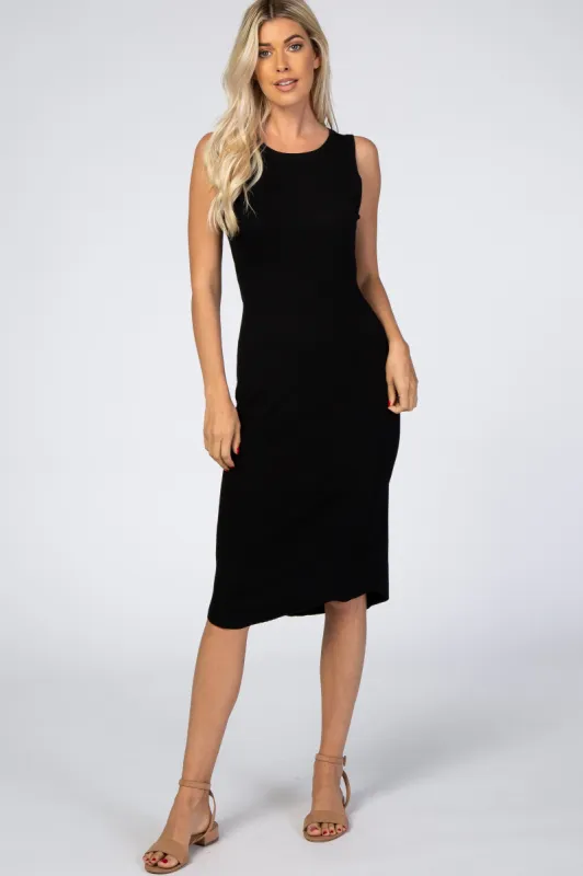 Black Ribbed Sleeveless Midi Dress sold by Pinkblush