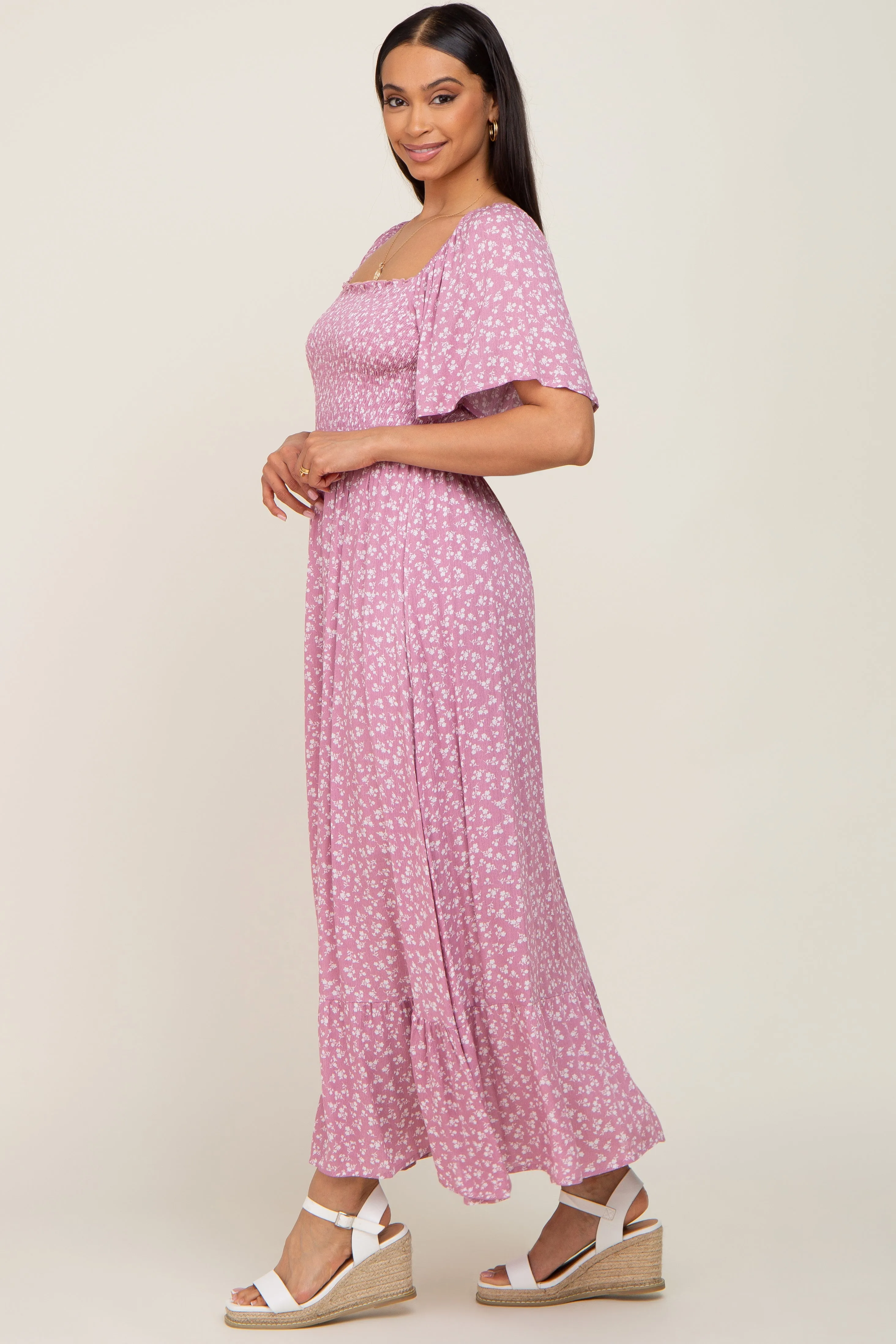 Pink Floral Smocked Midi Dress sold by Pinkblush product image thumbnail 2