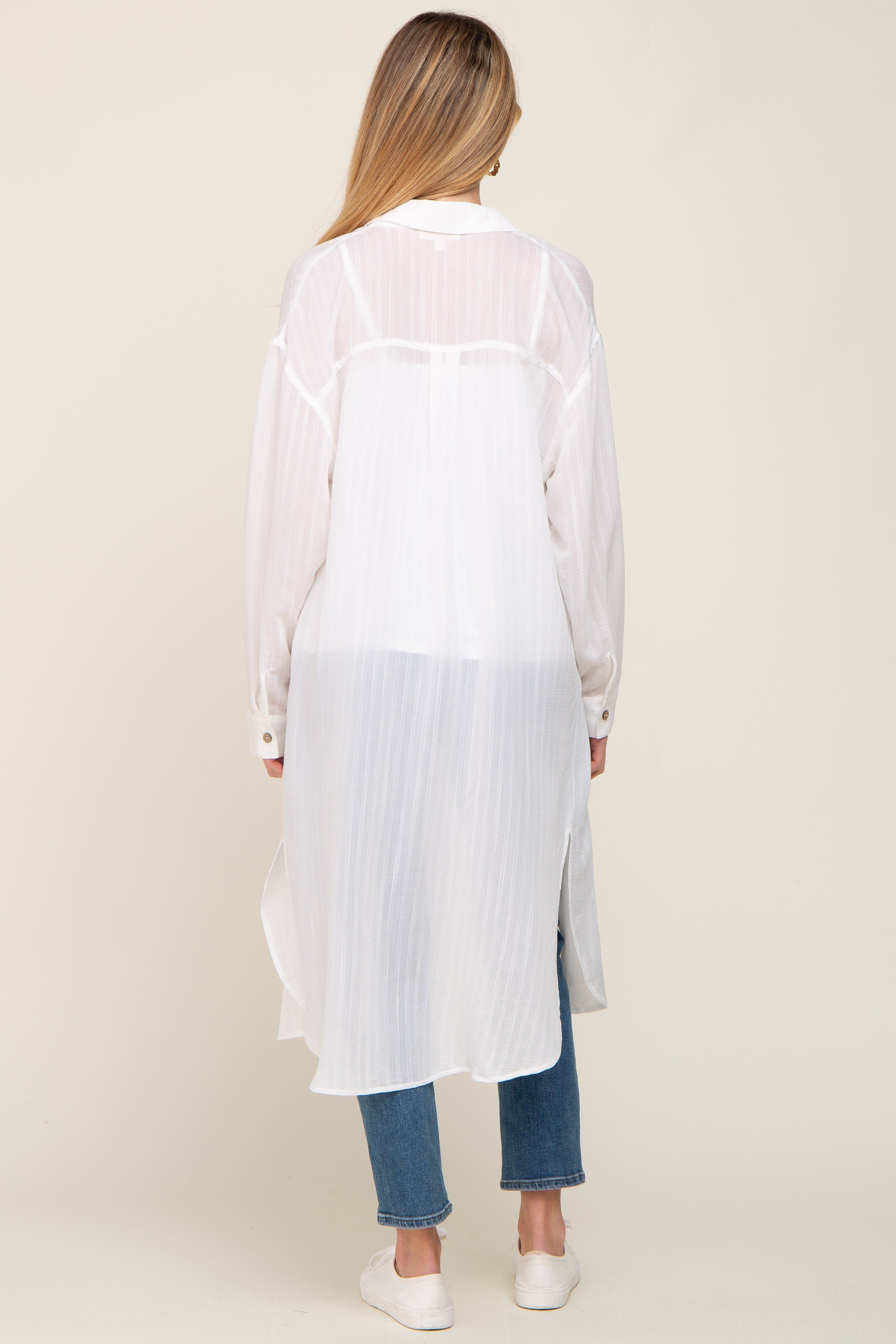 White Striped Lightweight Button Down Maternity Top sold by Pinkblush product image thumbnail 3