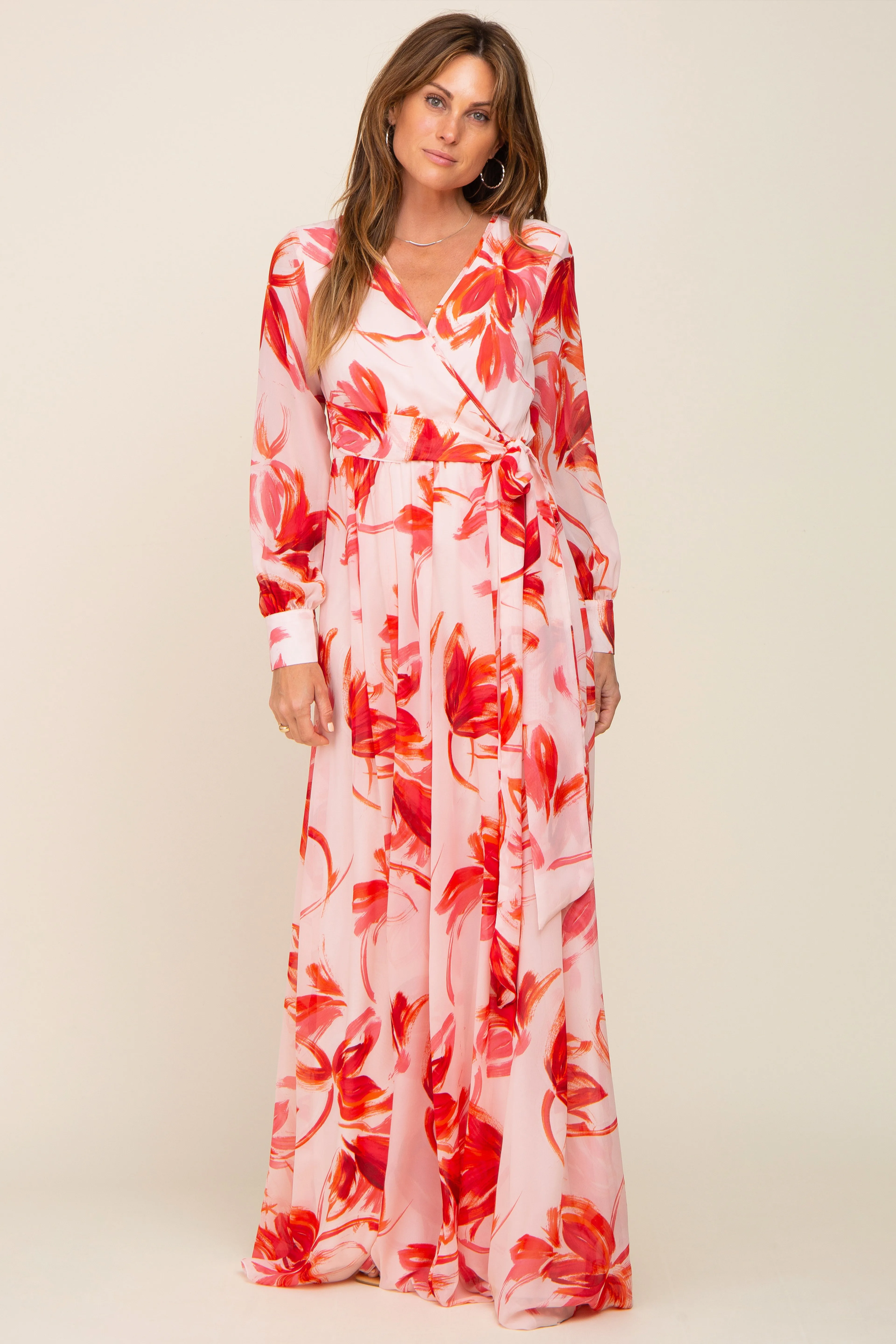 Red Brush Stroke Print Chiffon Maternity Maxi Dress sold by Pinkblush product image thumbnail 5