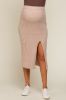 Taupe Ribbed Knit Front Slit Maternity Midi Skirt sold by Pinkblush