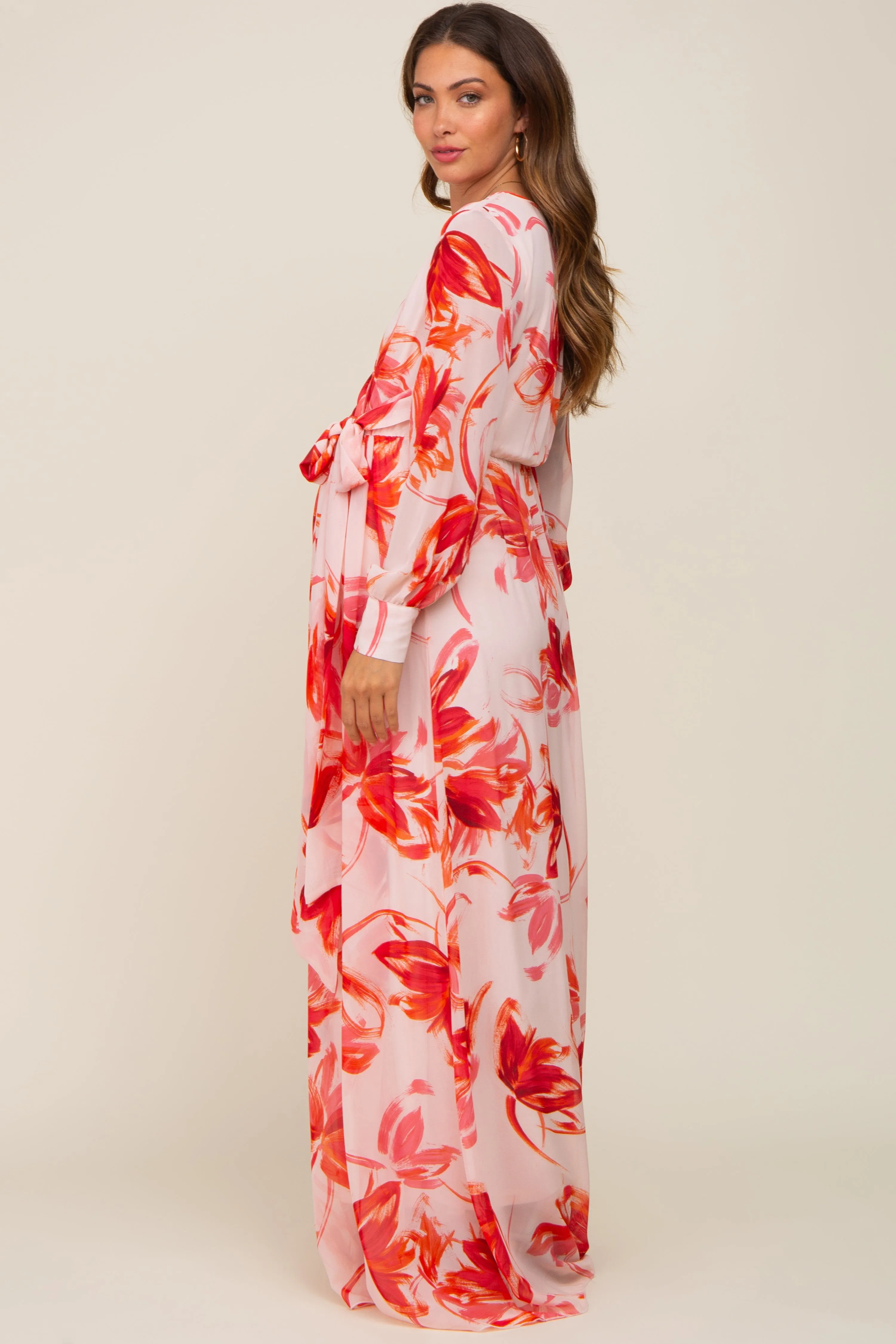 Red Brush Stroke Print Chiffon Maternity Maxi Dress sold by Pinkblush product image thumbnail 3