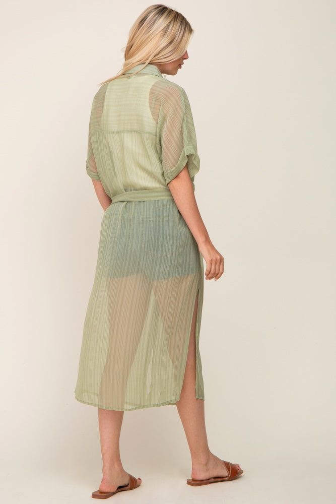 Sage Striped Sheer Button Down Cover Up sold by Pinkblush product image thumbnail 2