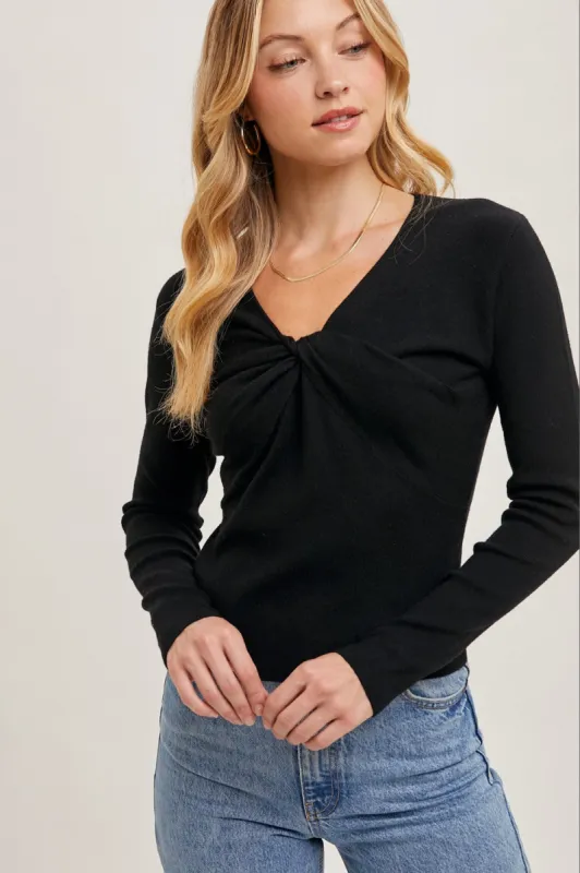 Black Twist Front Knit Top sold by Pinkblush