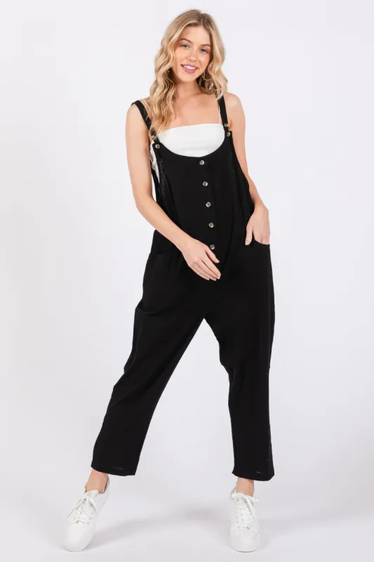 Black Button Down Cropped Jumpsuit sold by Pinkblush