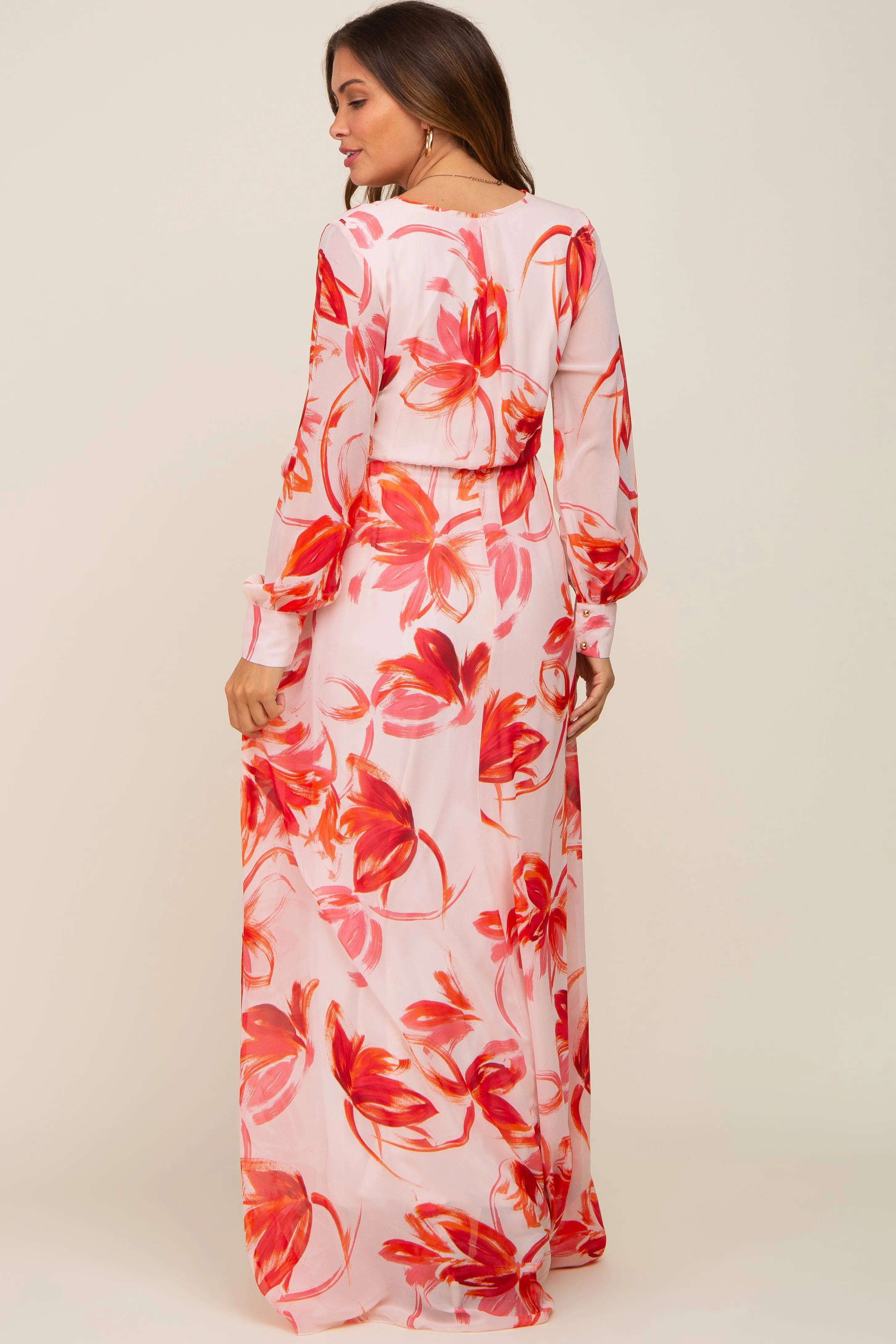 Red Brush Stroke Print Chiffon Maternity Maxi Dress sold by Pinkblush product image thumbnail 4