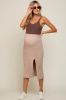 Taupe Ribbed Knit Front Slit Maternity Midi Skirt sold by Pinkblush