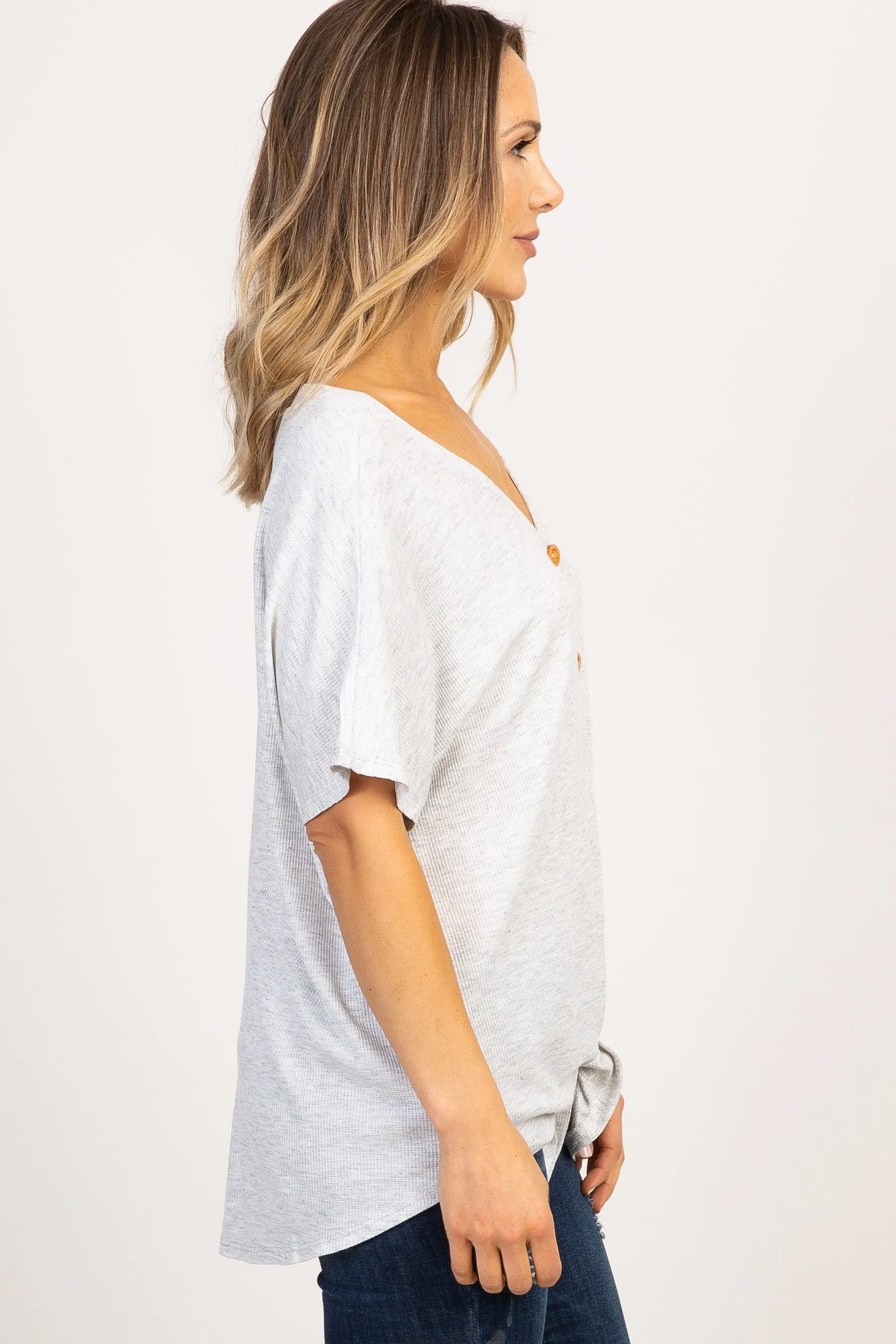 Heather Grey Button Front Knot Dolman Top sold by Pinkblush product image thumbnail 2