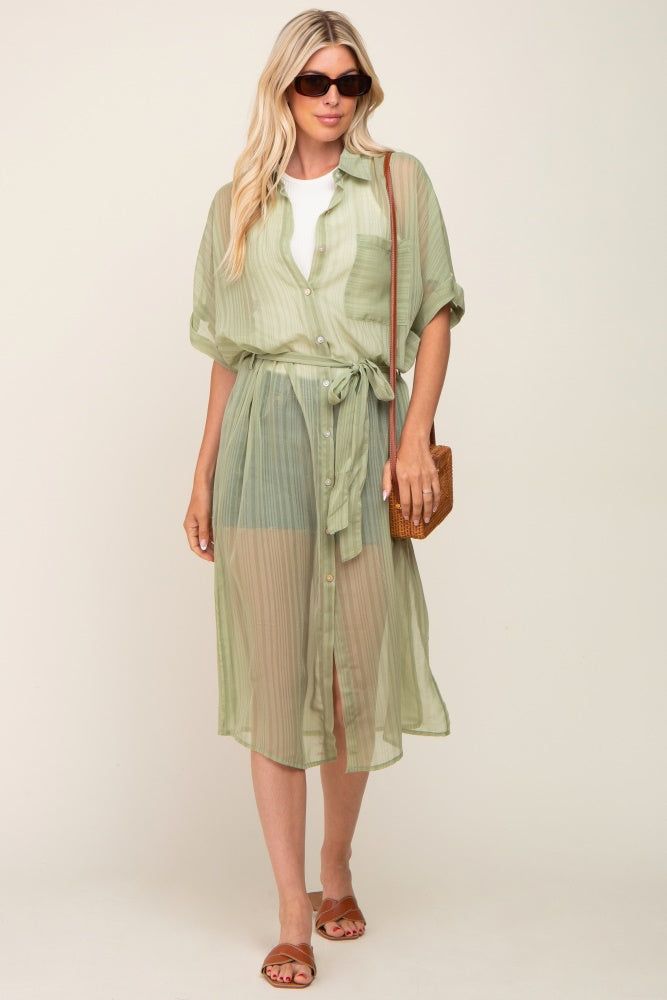 Sage Striped Sheer Button Down Cover Up sold by Pinkblush product image thumbnail 4