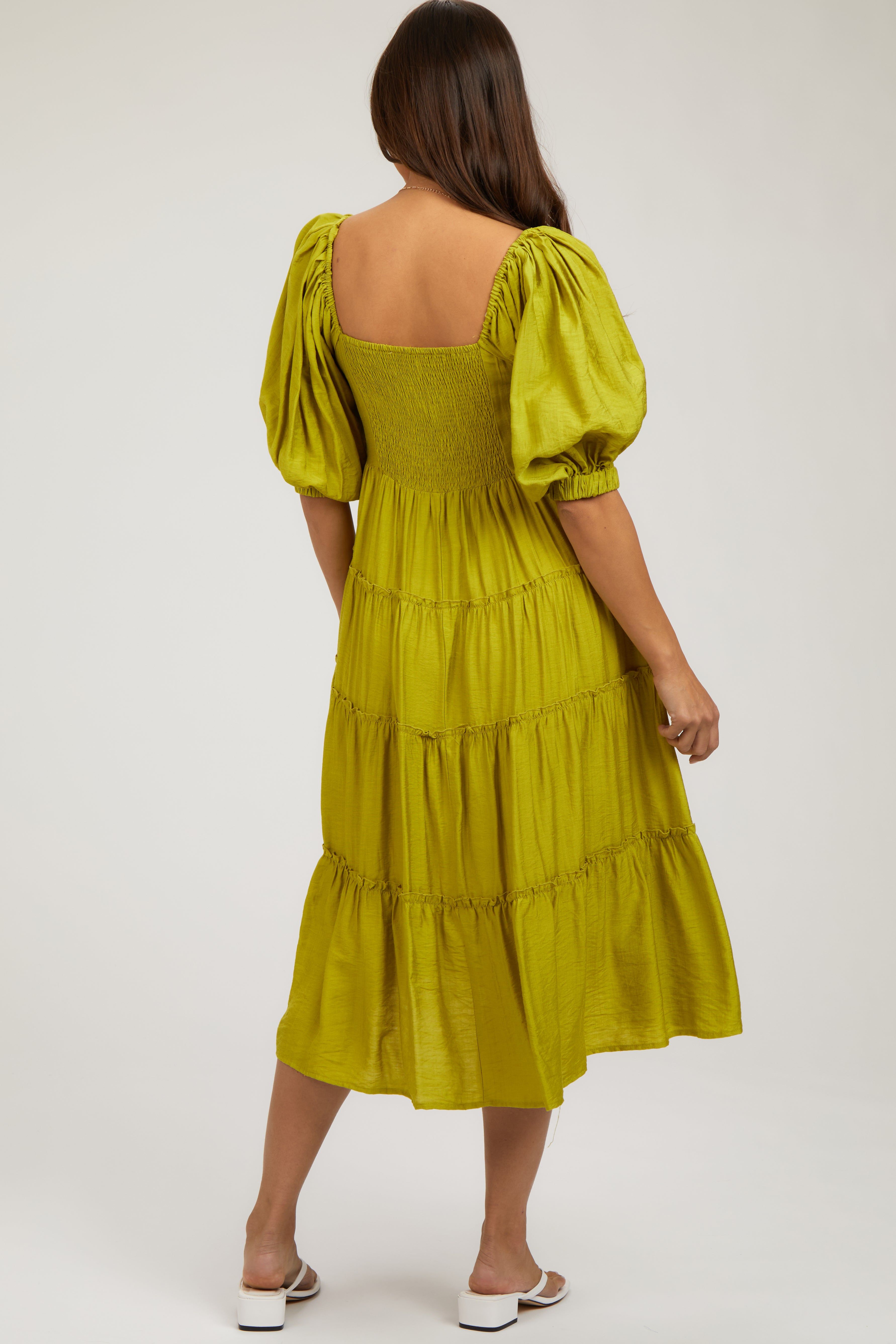 Lime Tiered Maternity Midi Dress sold by Pinkblush product image thumbnail 4