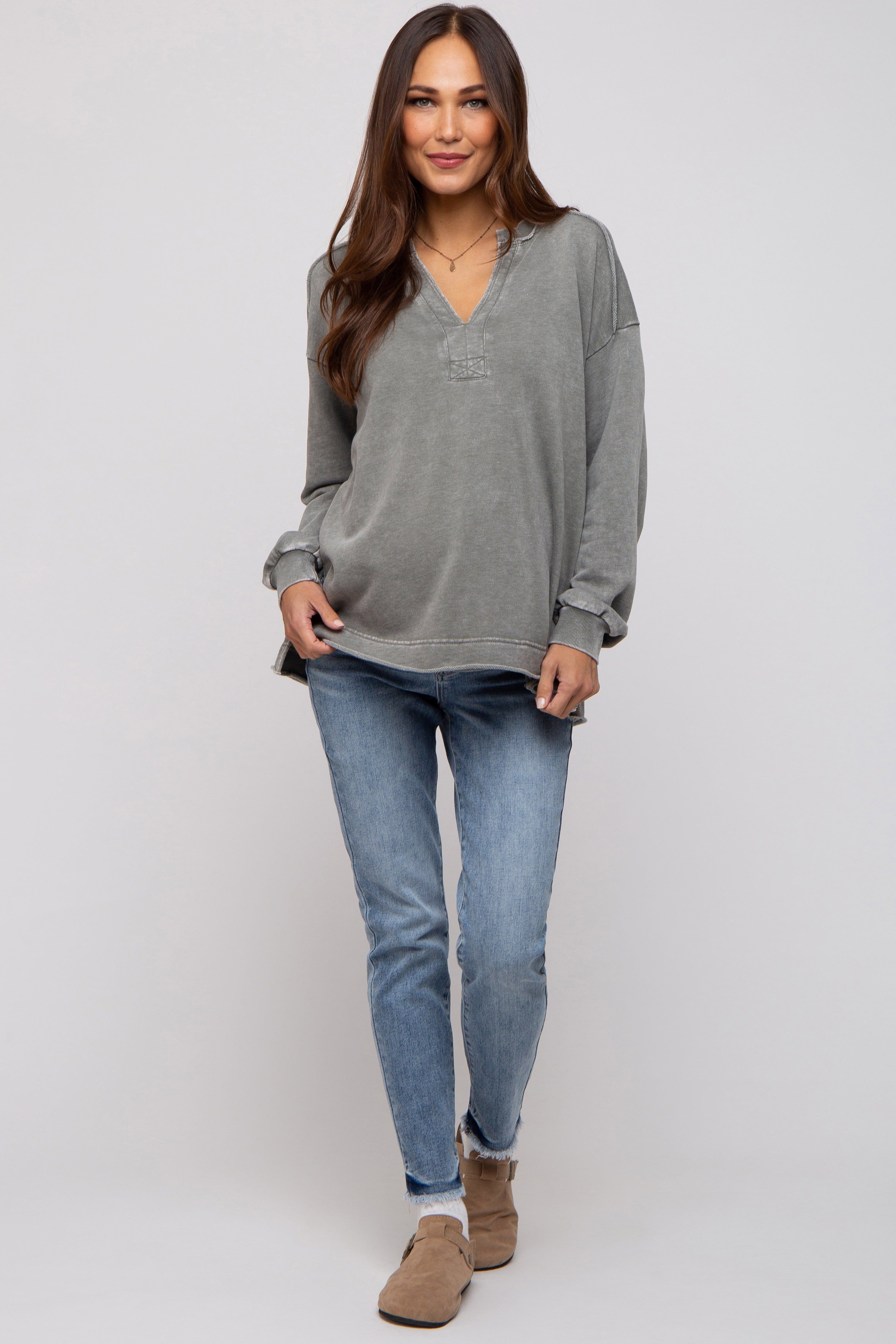 Blue Fringed Hem Maternity Skinny Jeans sold by Pinkblush