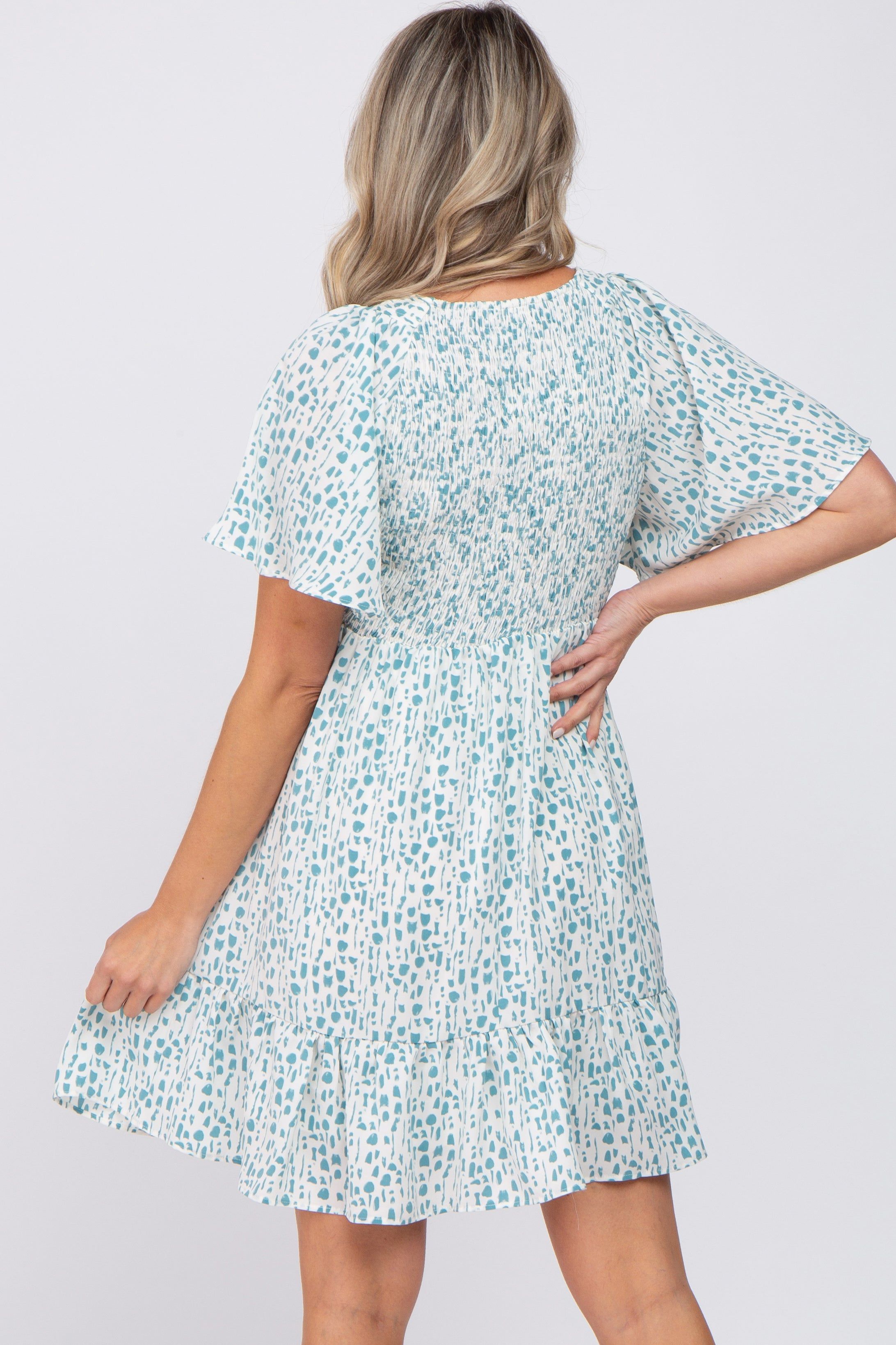 Teal Printed Smocked Maternity Dress sold by Pinkblush product image thumbnail 3