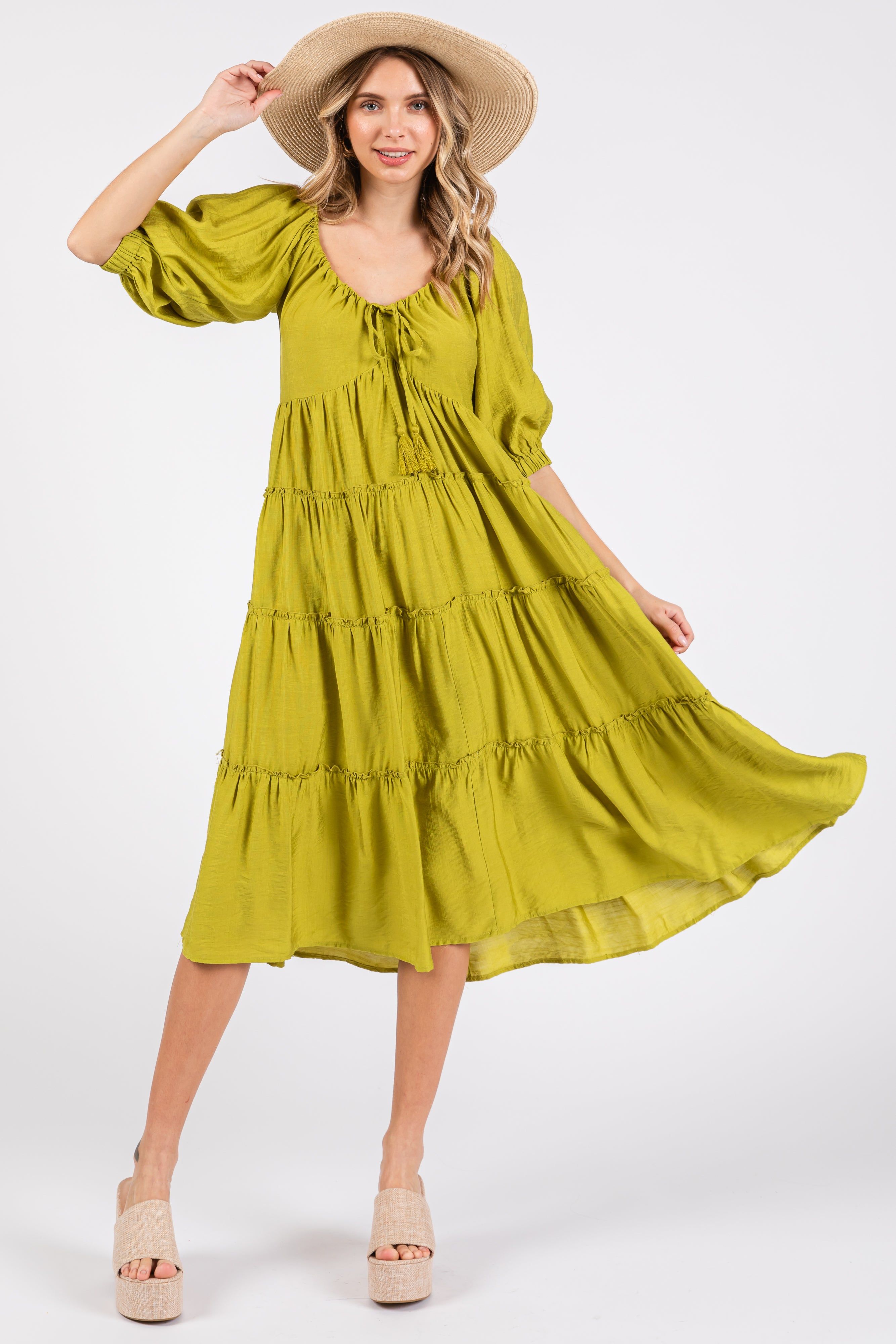 Lime Tiered Maternity Midi Dress sold by Pinkblush product image thumbnail 5