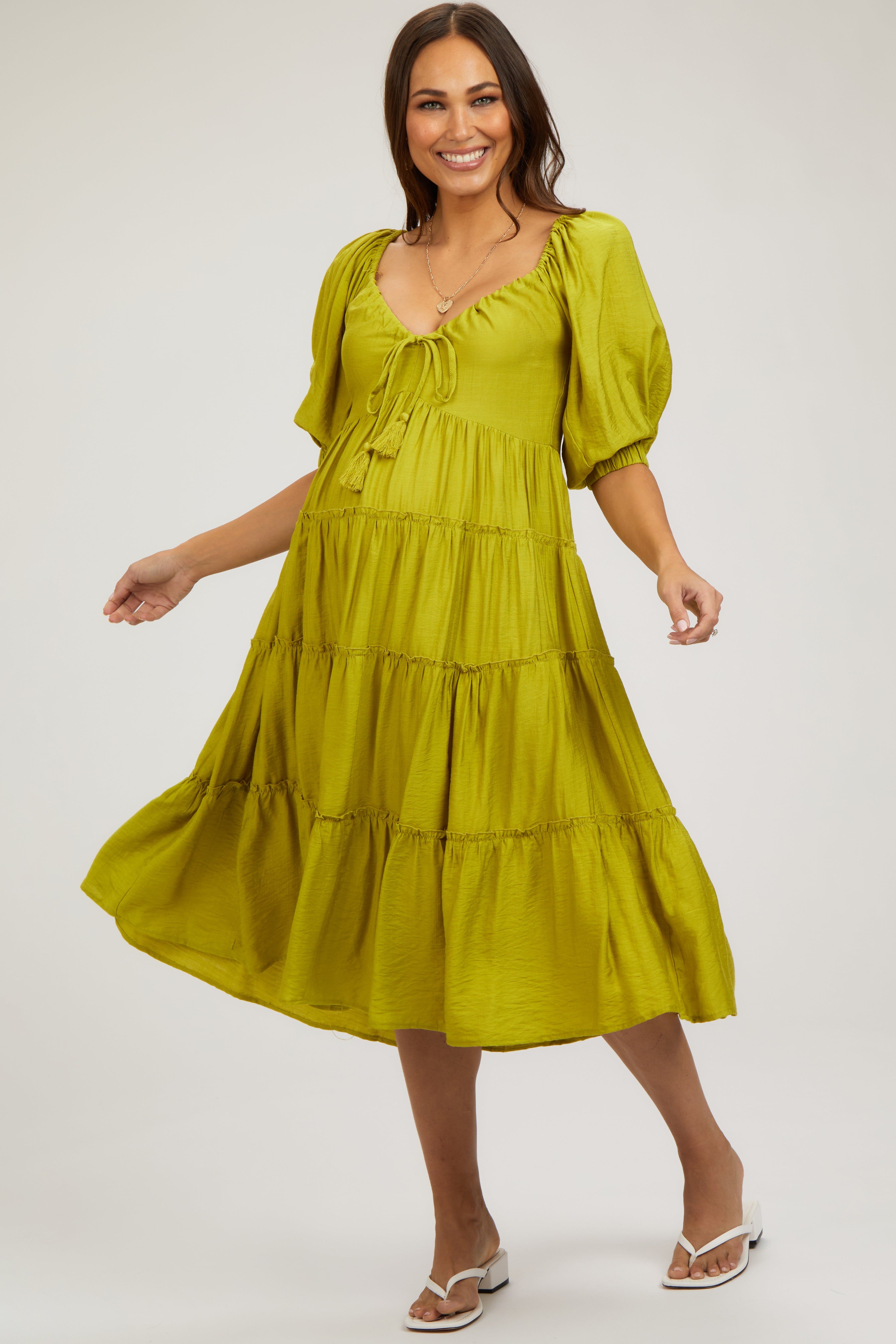 Lime Tiered Maternity Midi Dress sold by Pinkblush product image thumbnail 2