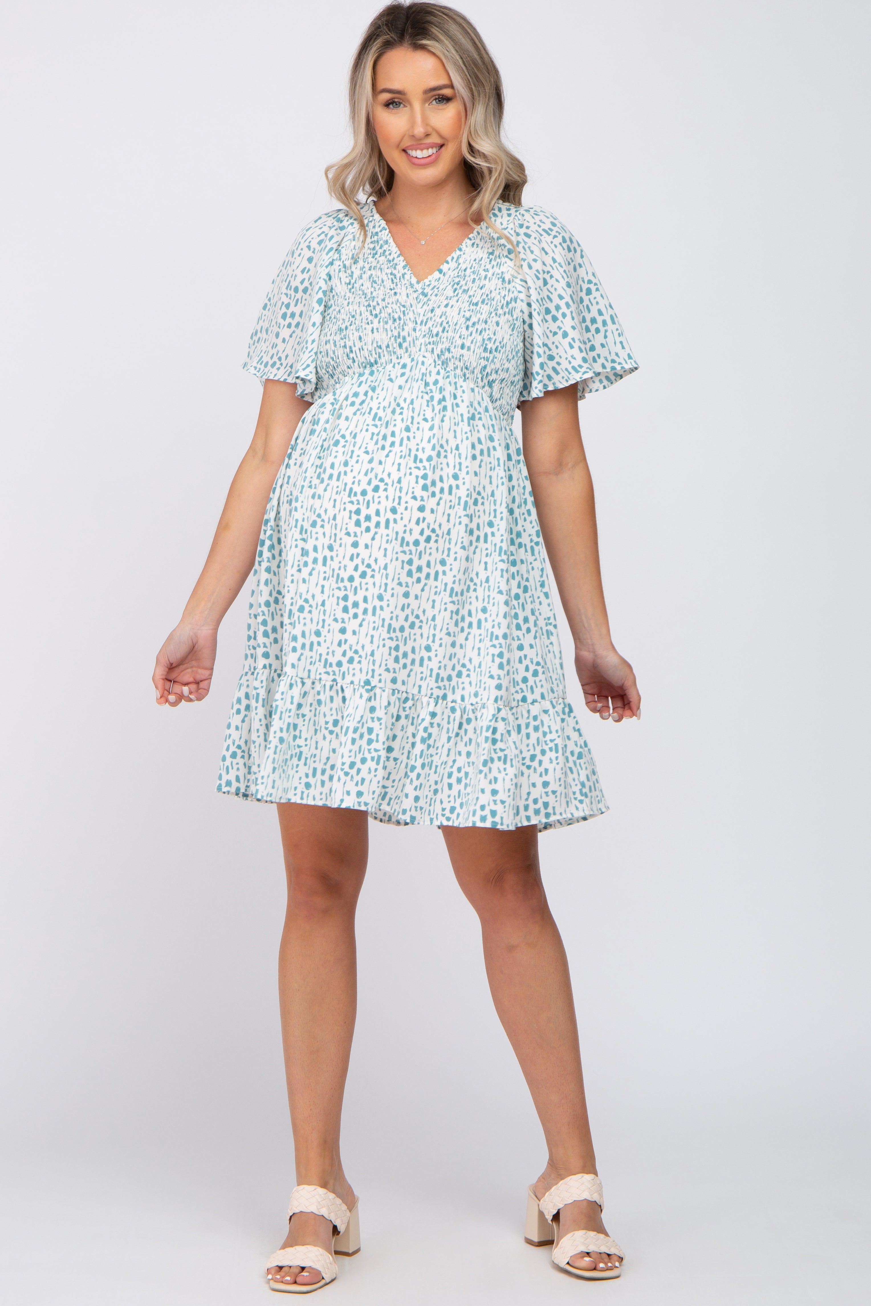 Teal Printed Smocked Maternity Dress sold by Pinkblush product image thumbnail 4