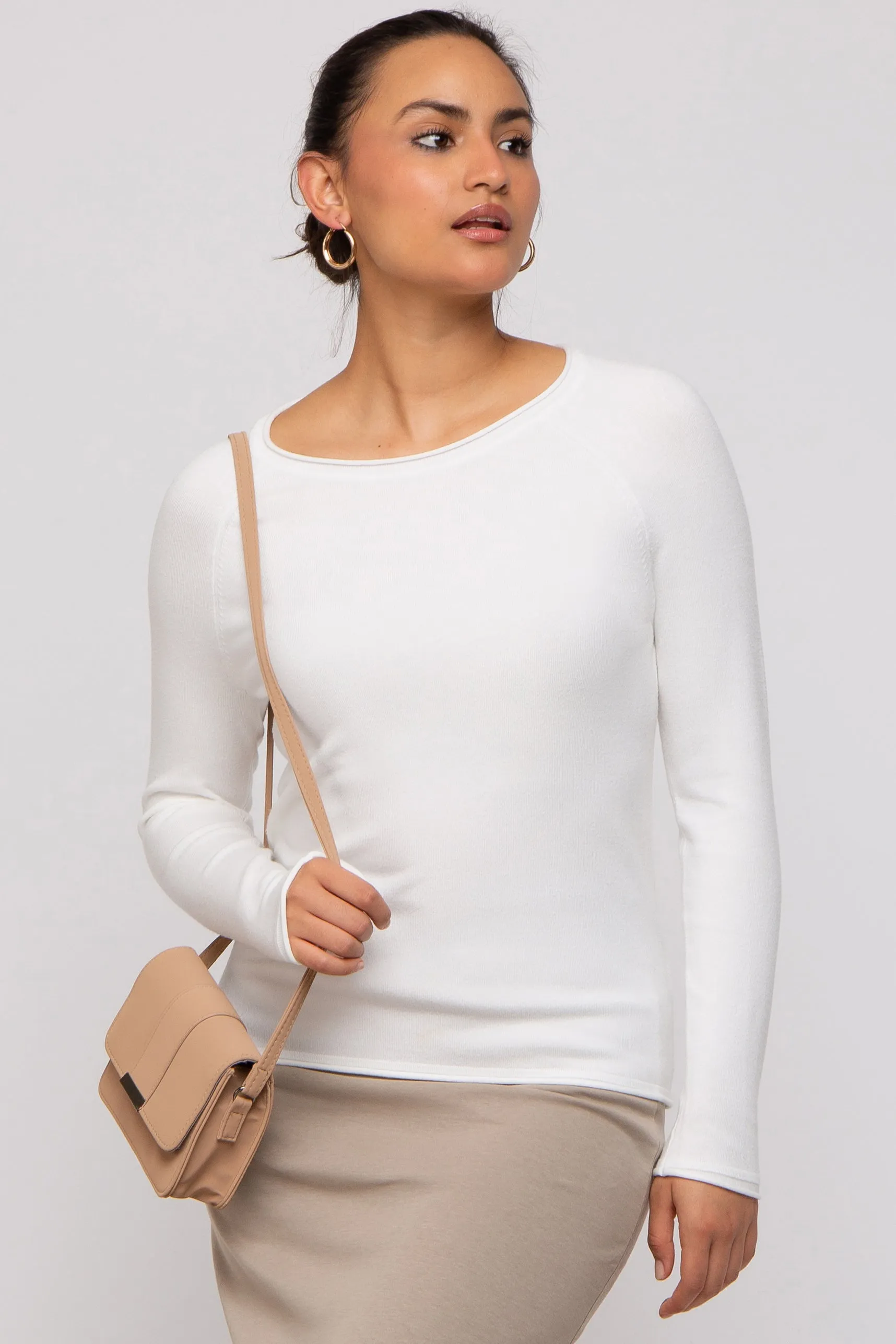 Ivory Basic Raglan Sleeve Sweater Top sold by Pinkblush