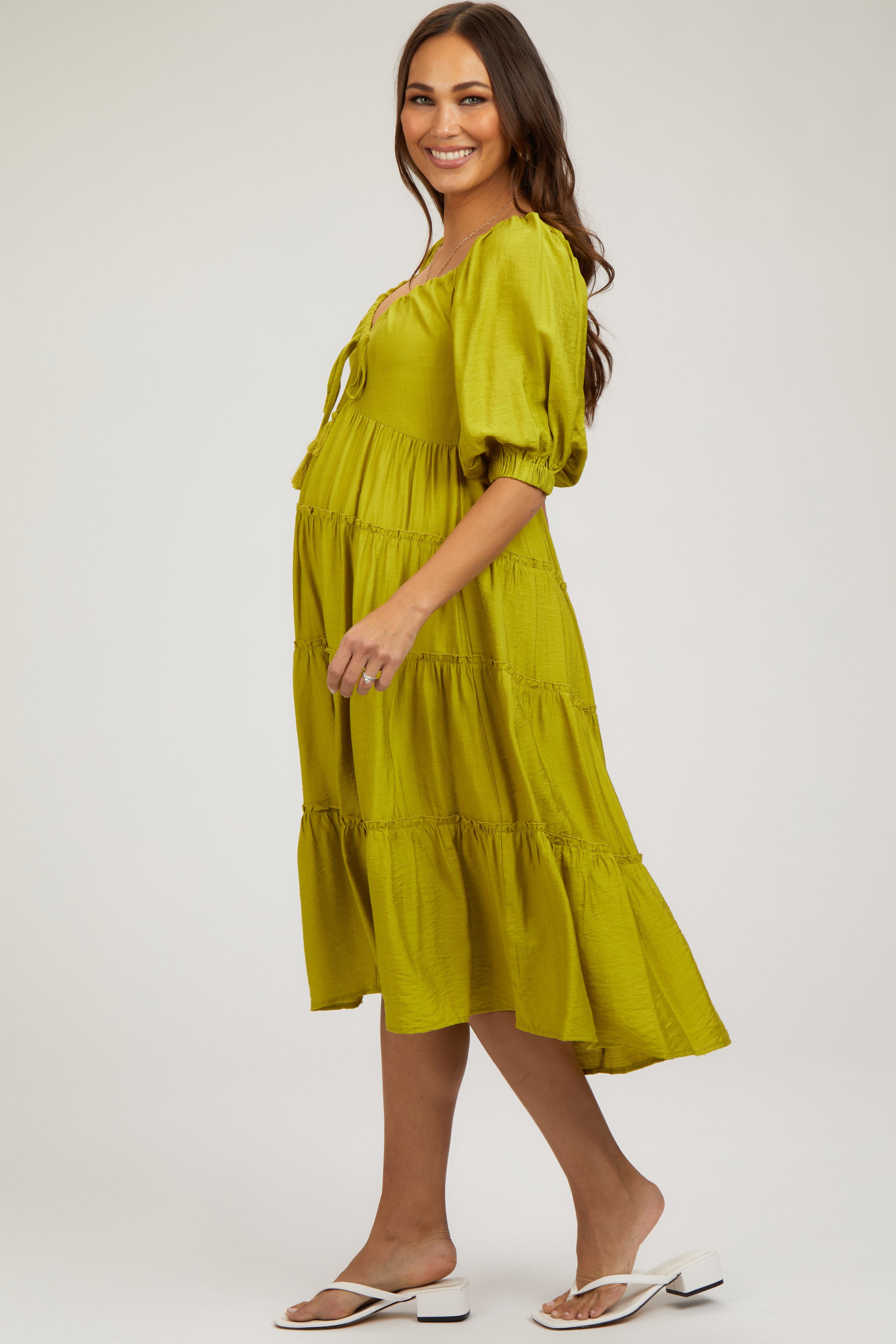 Lime Tiered Maternity Midi Dress sold by Pinkblush product image thumbnail 3