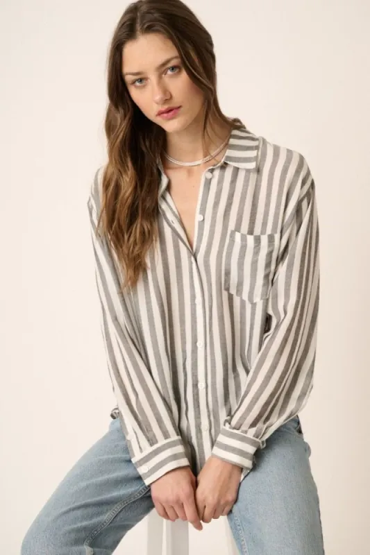 Black Striped Button Down Shirt sold by Pinkblush