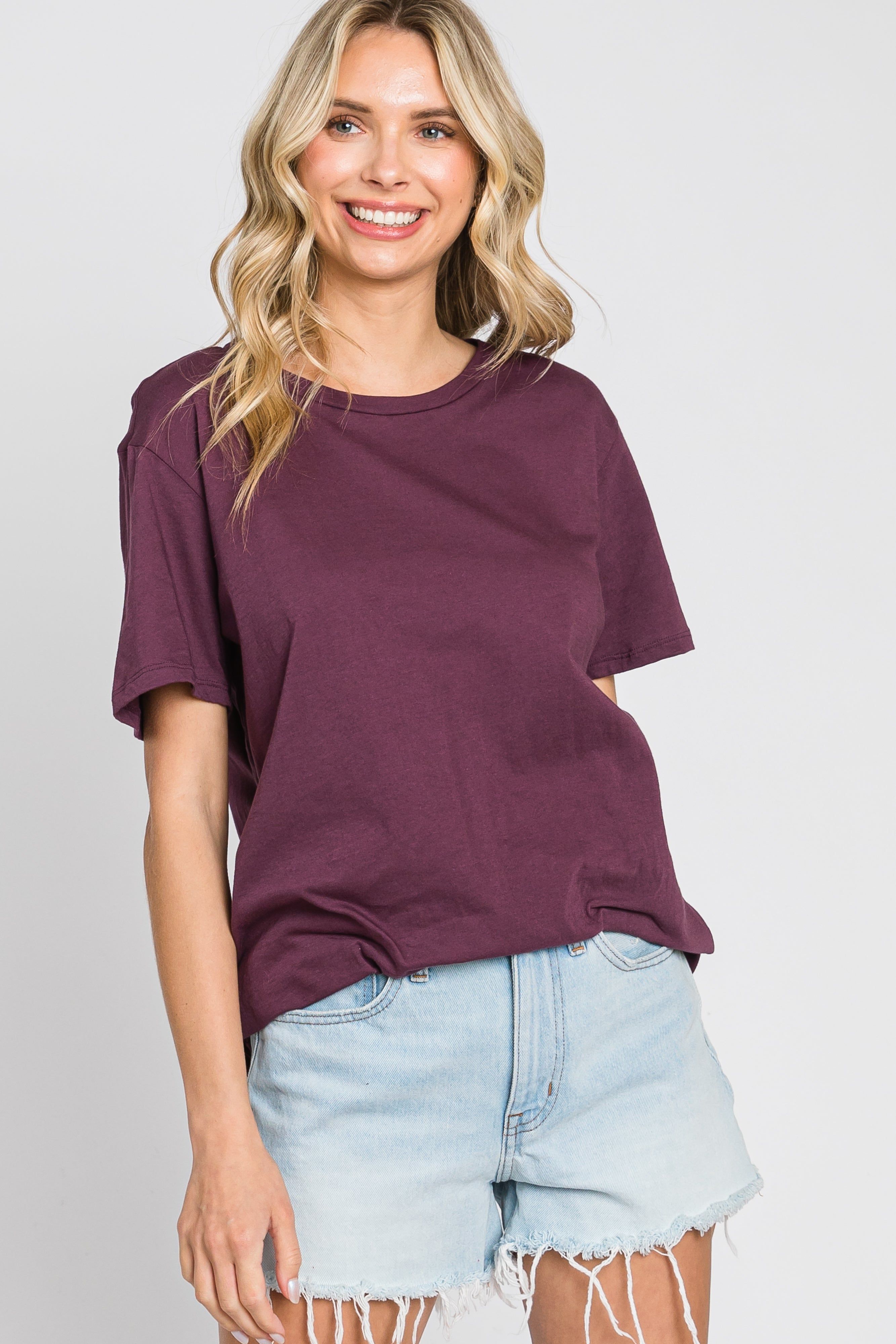 Plum Oversized Short Sleeve Top sold by Pinkblush