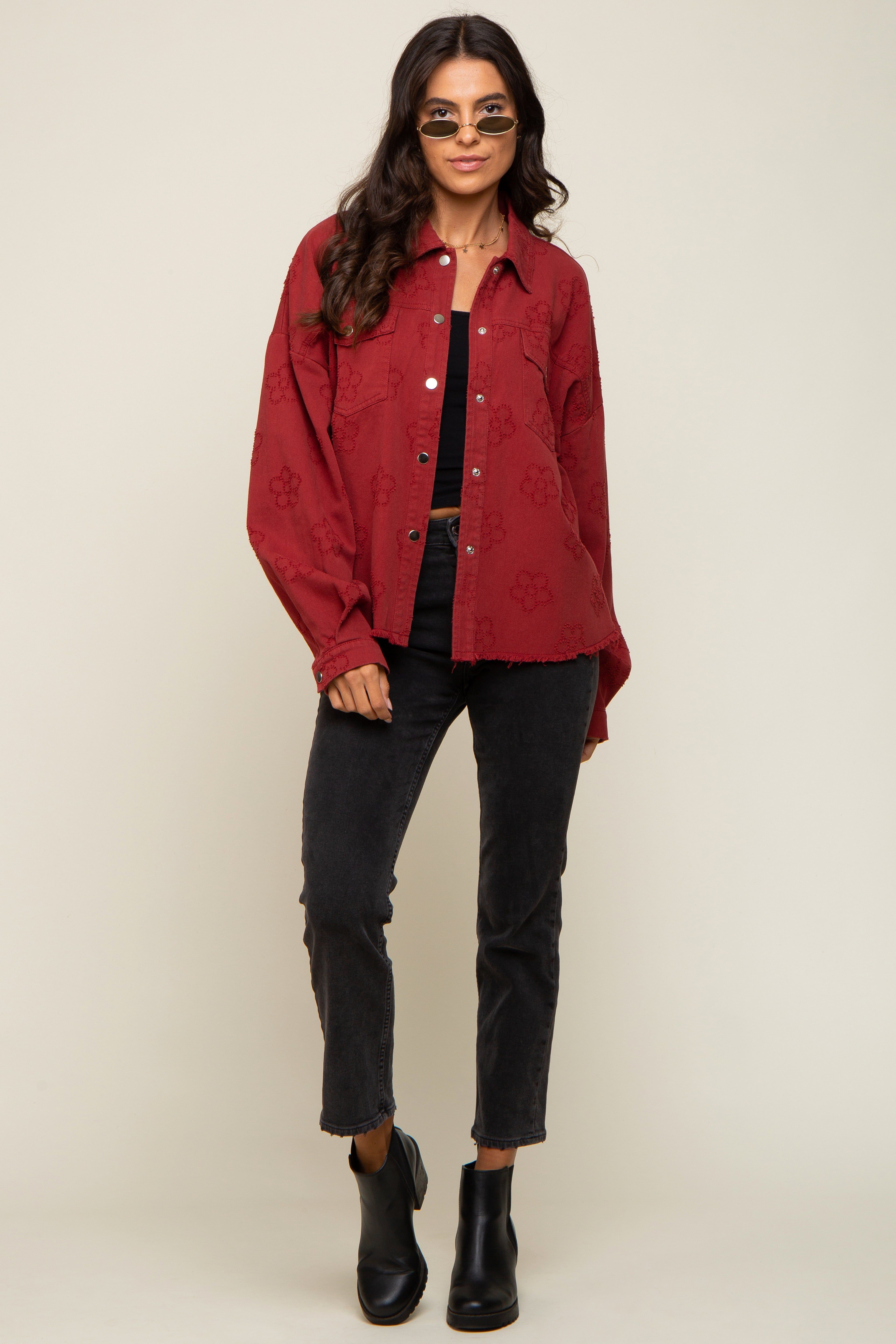 Rust Floral Embroidered Shirt Jacket sold by Pinkblush product image thumbnail 5