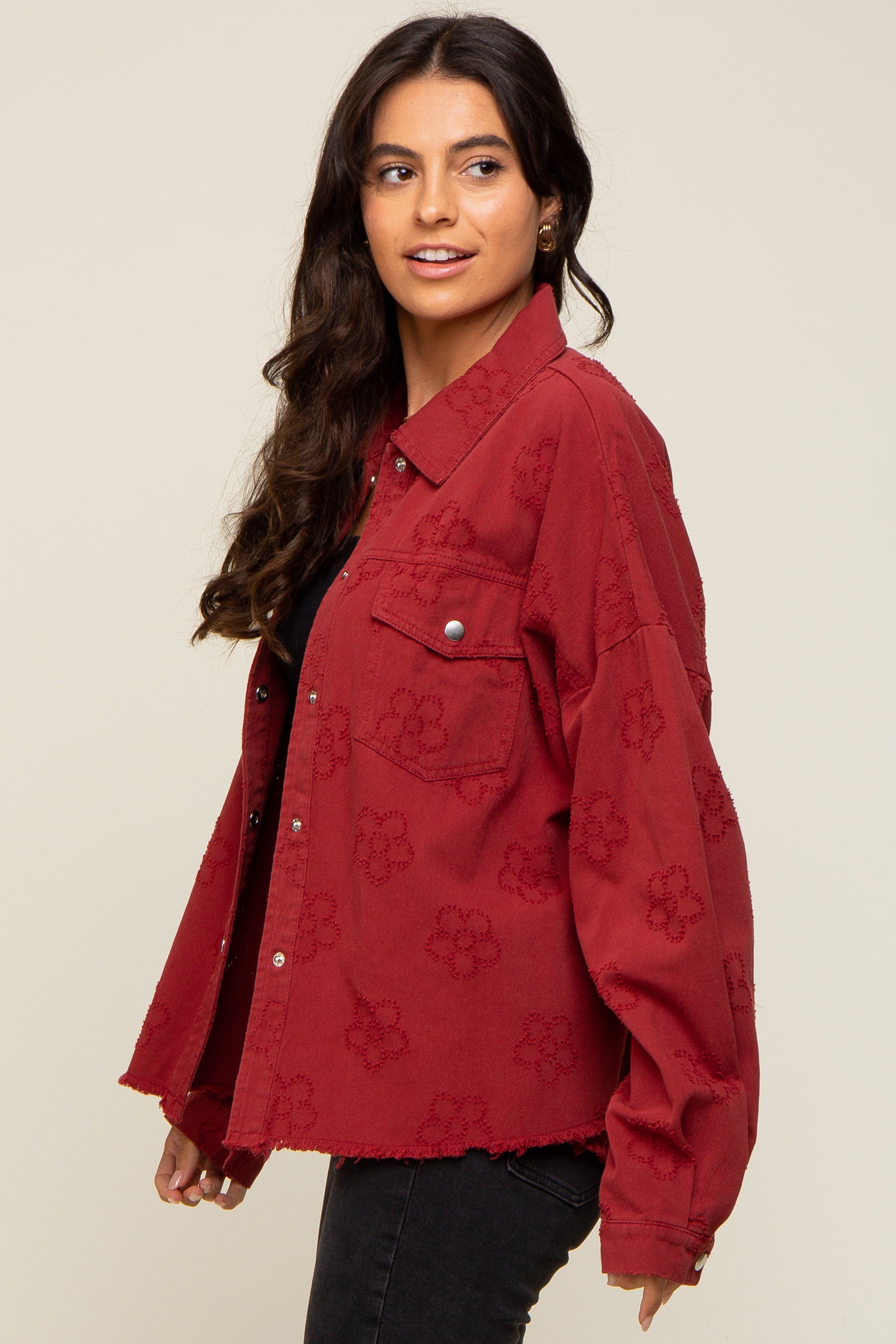 Rust Floral Embroidered Shirt Jacket sold by Pinkblush product image thumbnail 2