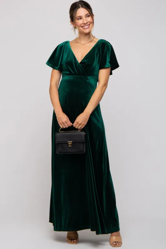 Emerald Green Velvet Maternity Maxi Dress sold by Pinkblush