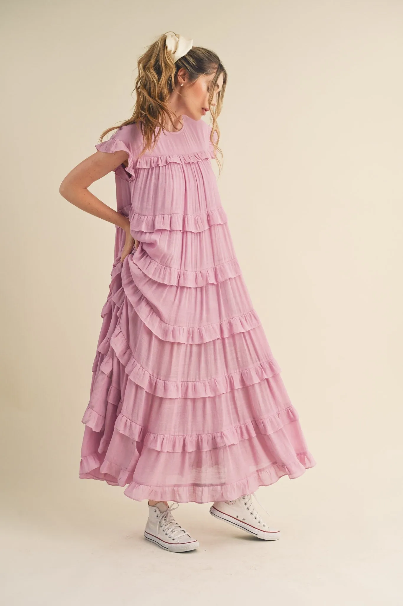 Orchid Bloom Ruffle Tiered Flowy Maxi Dress sold by Pinkblush product image thumbnail 3