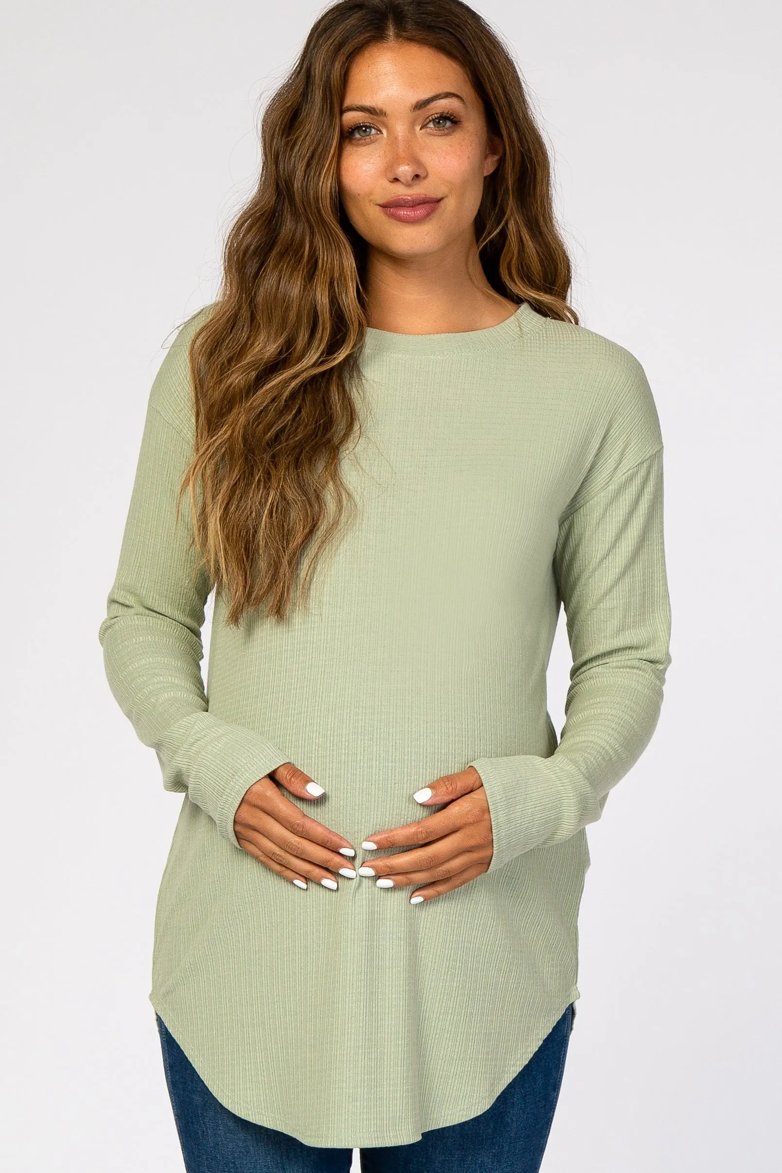 Green Long Sleeve Ribbed Maternity Top sold by Pinkblush