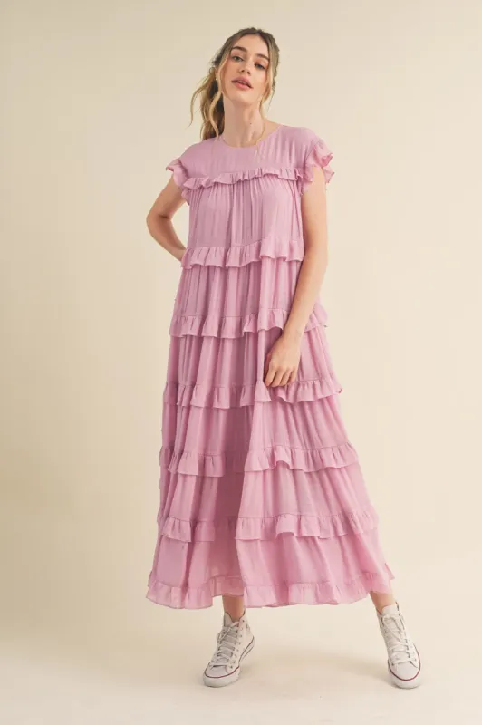 Orchid Bloom Ruffle Tiered Flowy Maxi Dress sold by Pinkblush