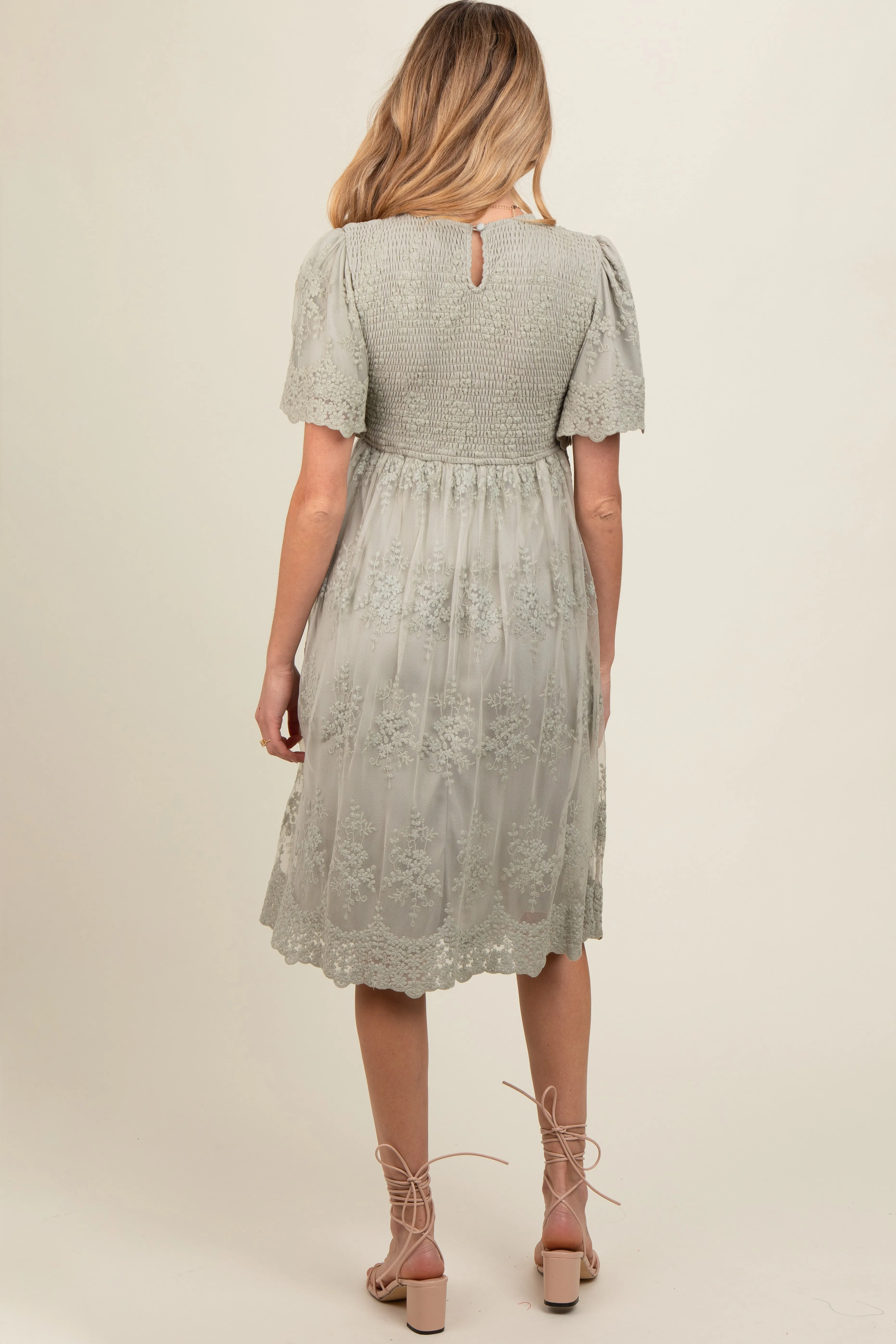 Sage Smocked Embroidered Mesh Maternity Dress sold by Pinkblush product image thumbnail 3