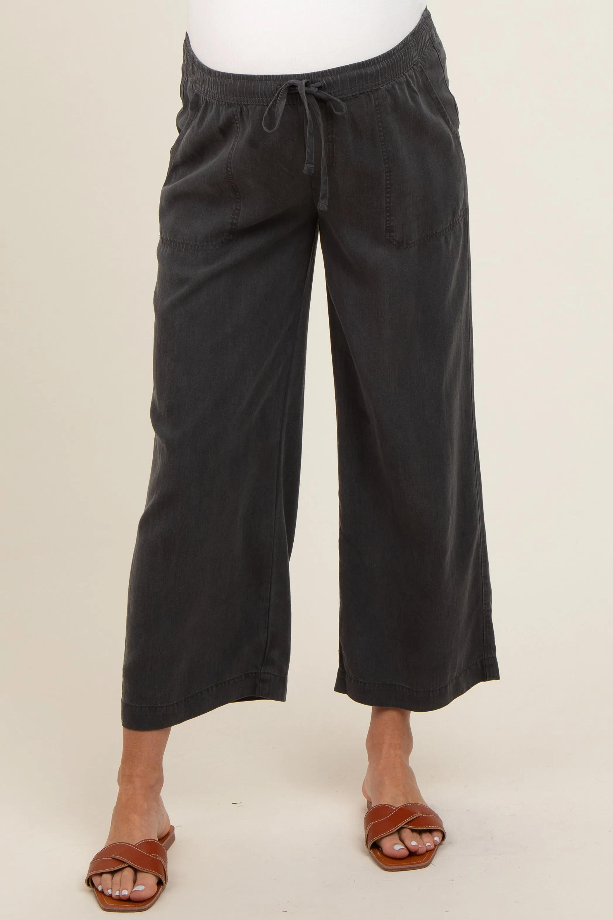 Charcoal Front Tie Cropped Maternity Pants sold by Pinkblush product image thumbnail 3
