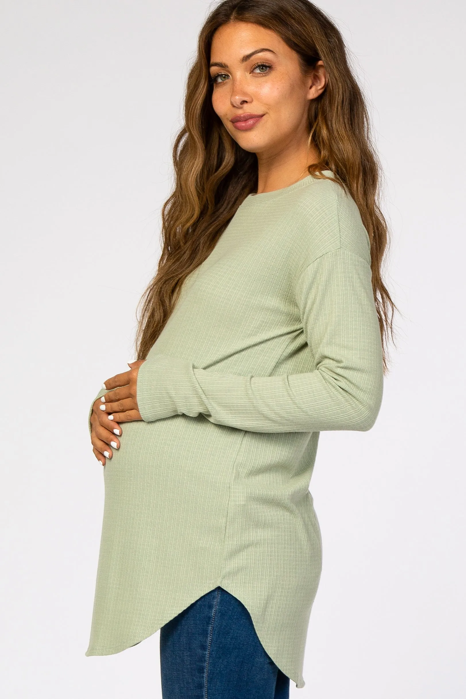 Green Long Sleeve Ribbed Maternity Top sold by Pinkblush product image thumbnail 2