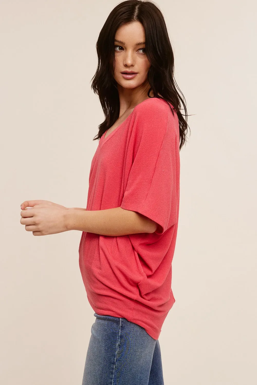 Coral V-Neck Crepe Knit Top sold by Pinkblush product image thumbnail 2