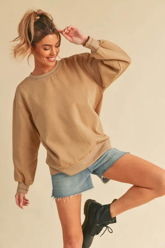 Beige Embroidered Fleece Sweatshirt sold by Pinkblush